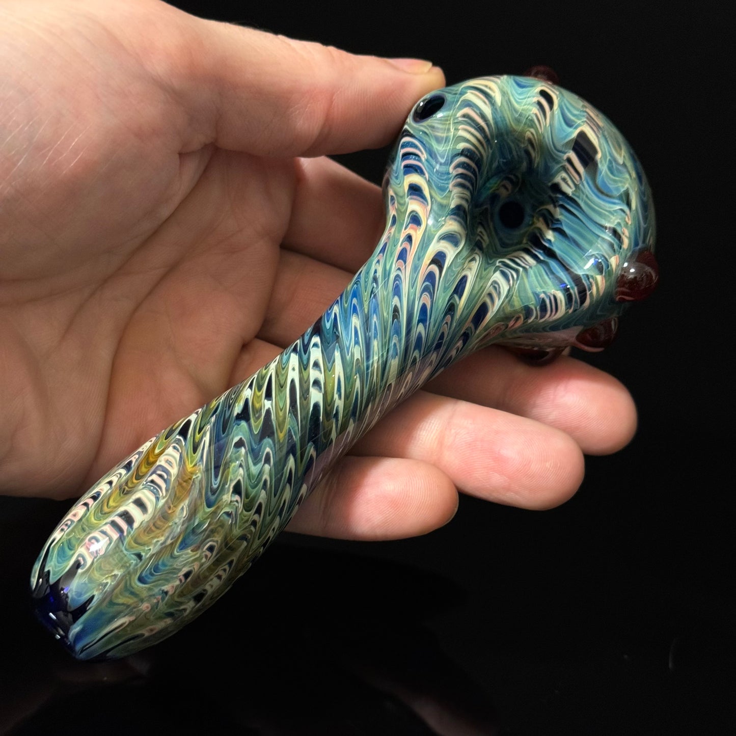 Blue & Green Cobalt Wrapped Color Glass Heady Pipe Hand Blown