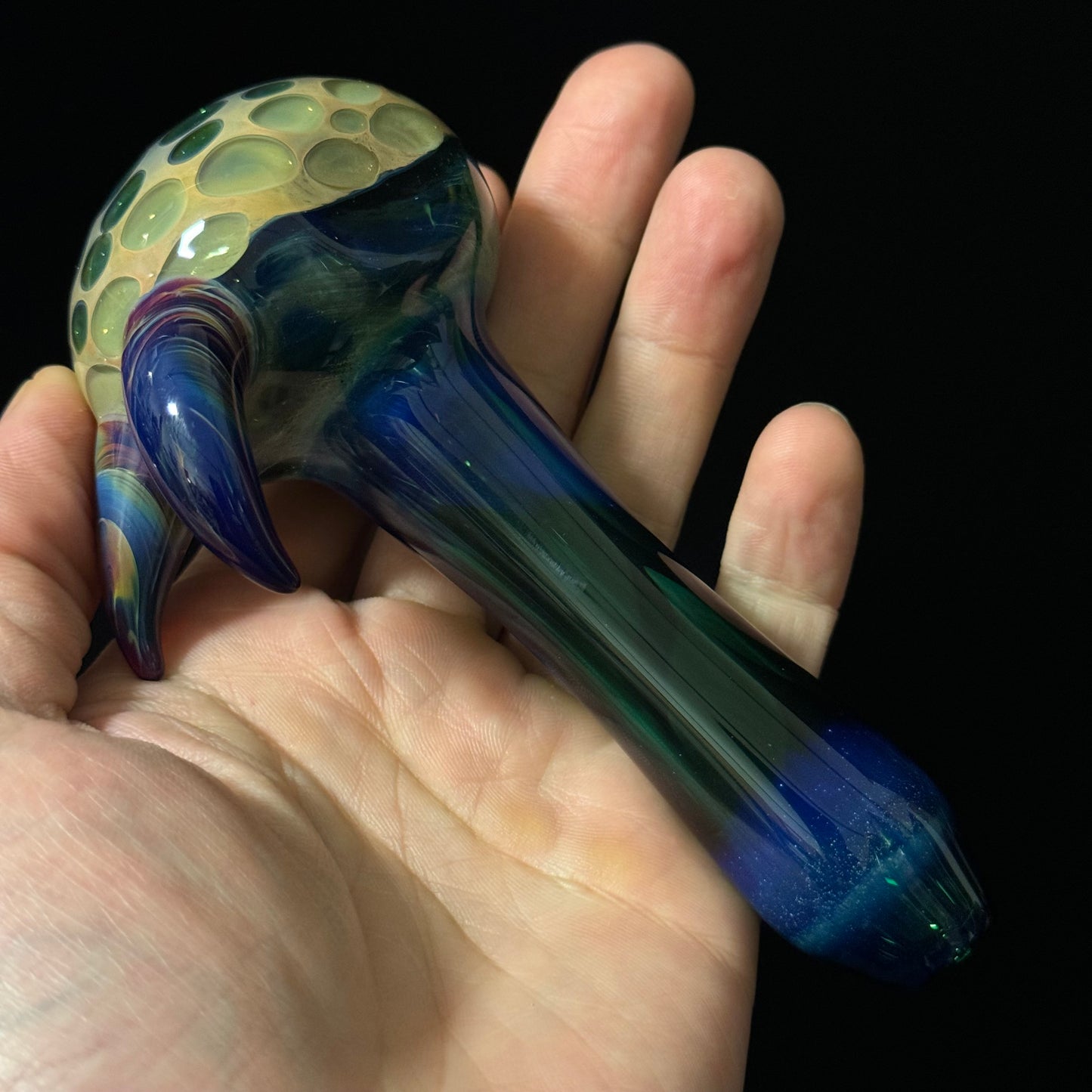 Blue Green Honeycomb Glass Heady Pipe Hand Blown