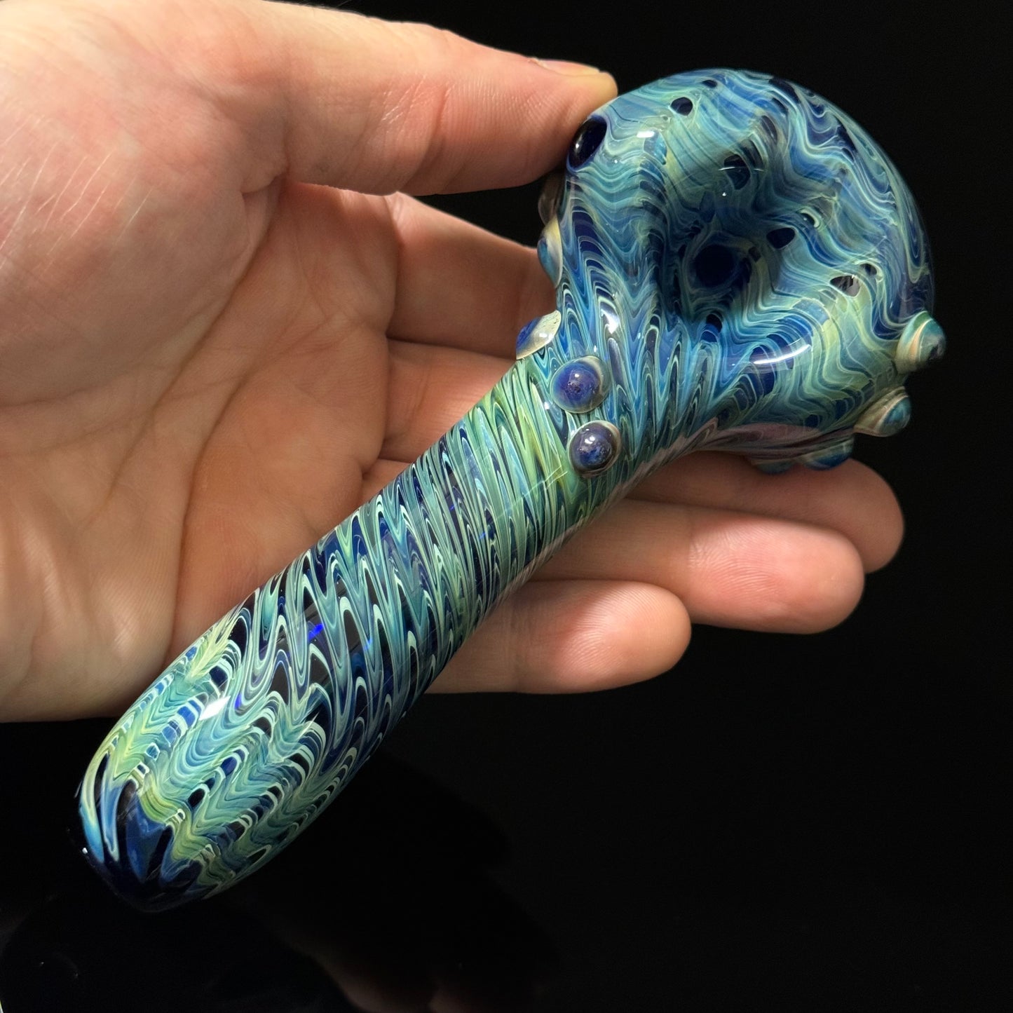 Blue & Green Cobalt Wrapped Color Glass Heady Pipe Hand Blown