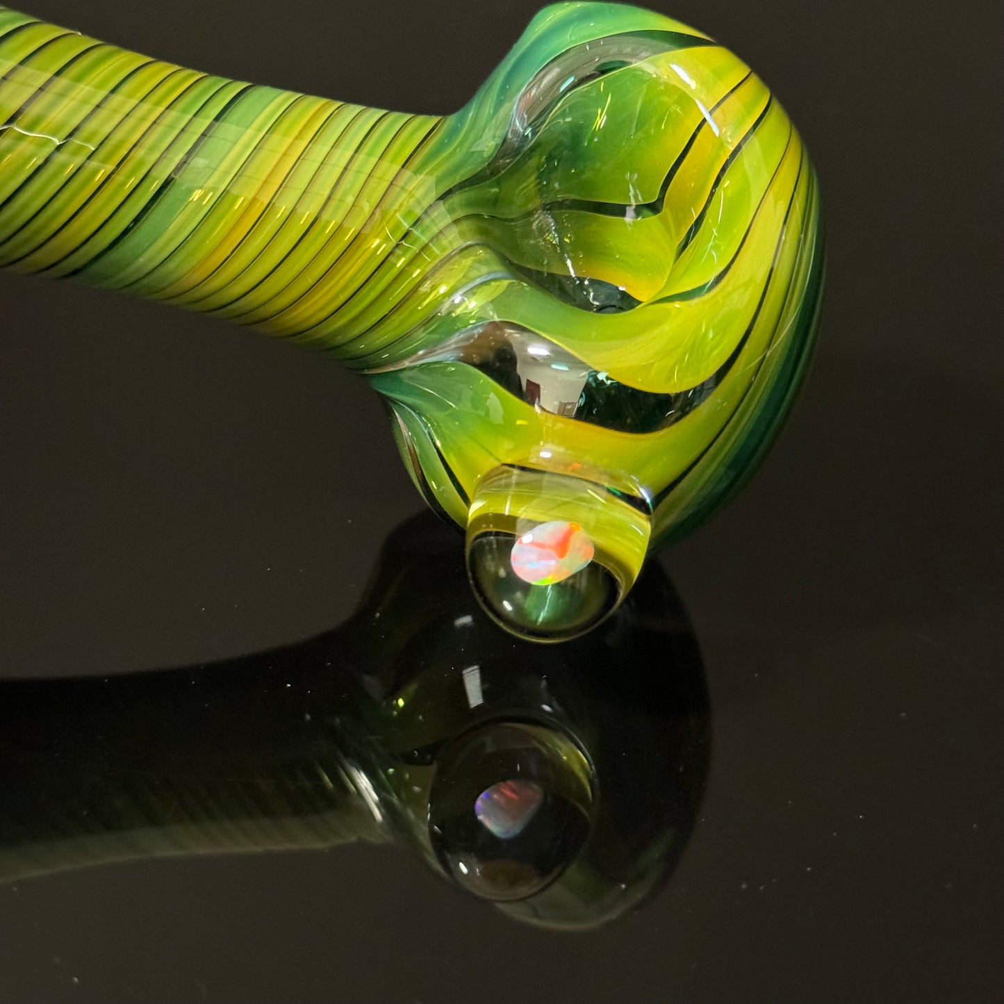 Gilson Opsl on a Green Wrapped Glass Pipe Heady Pipe Hand Blown