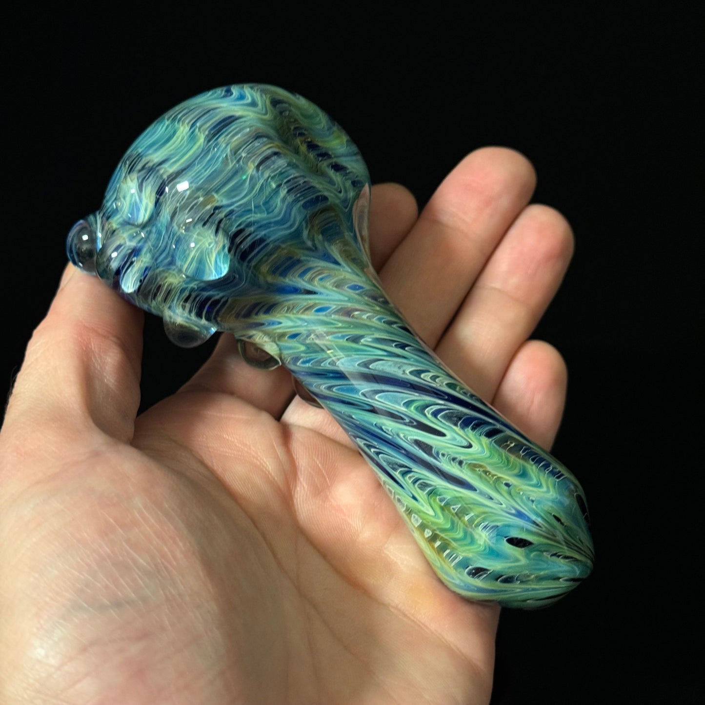 Blue & Green Cobalt Wrapped Color Glass Heady Pipe Hand Blown