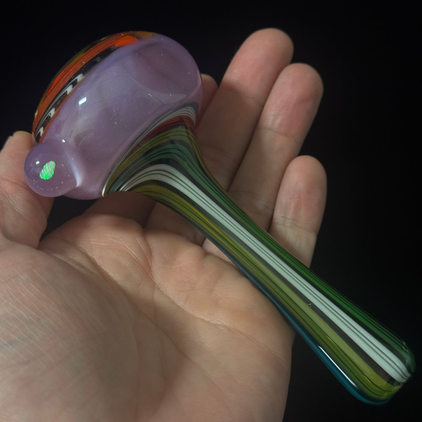 Full Linework Switchback Glass Pipe, Pink Slyme, Heady Hand Blown with An Opal