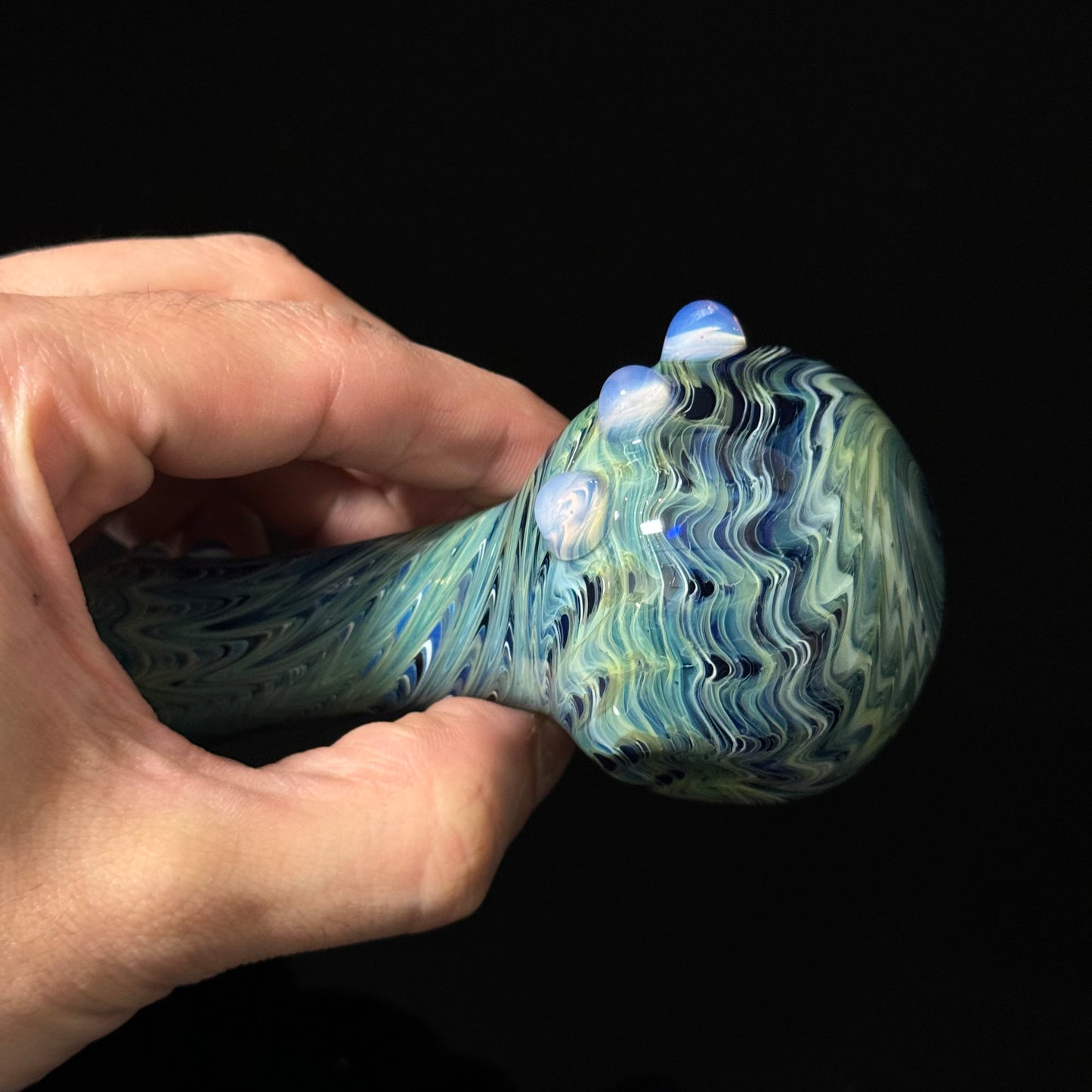 Blue & Green Cobalt Wrapped Color Glass Heady Pipe Hand Blown