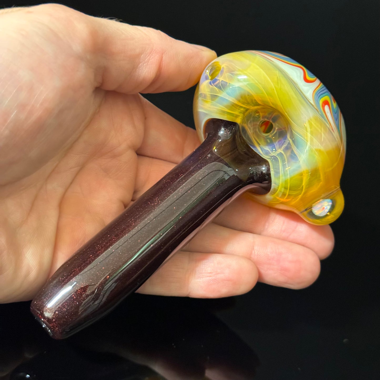 Full Color Sparkle Linework Glass Pipe, Heady Hand Blown with An Opal