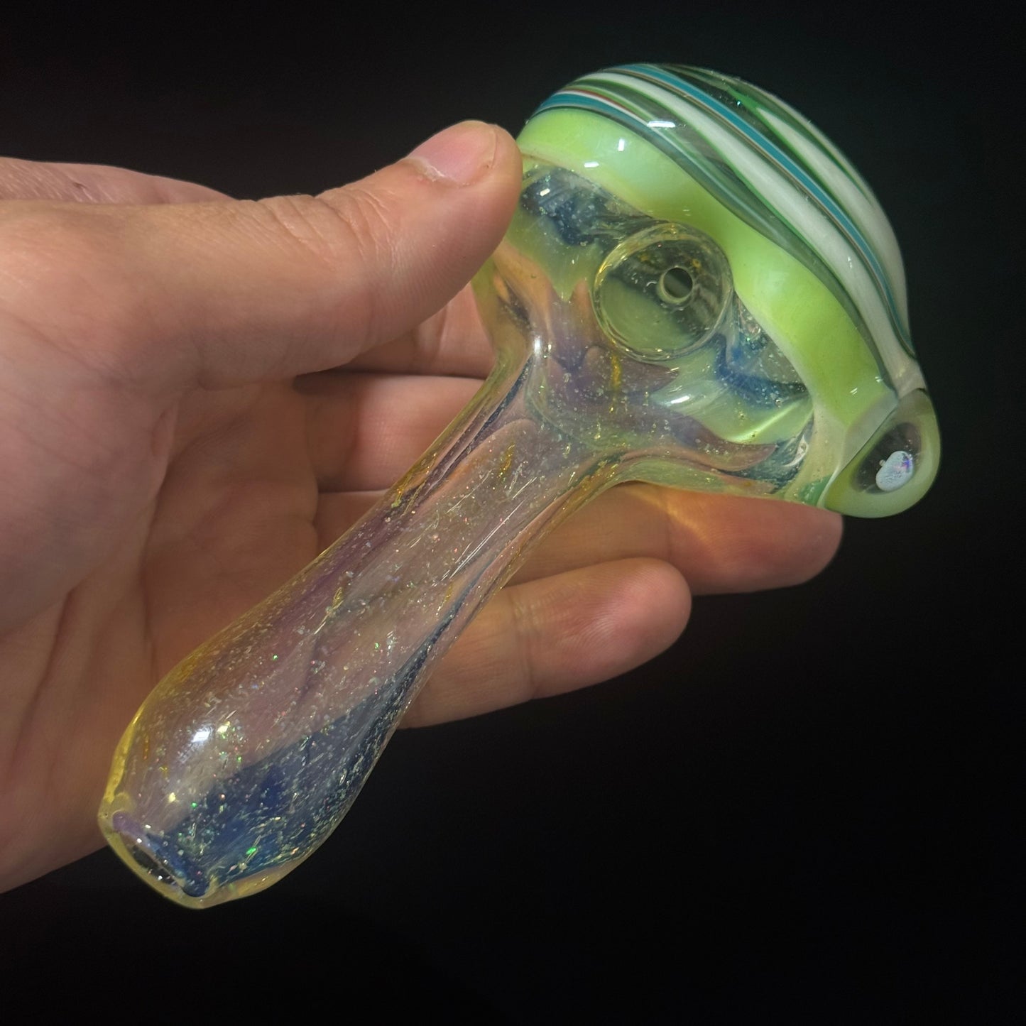 Full Crushed Opal Switchback Glass Pipe, Heady Hand Blown with An Opal