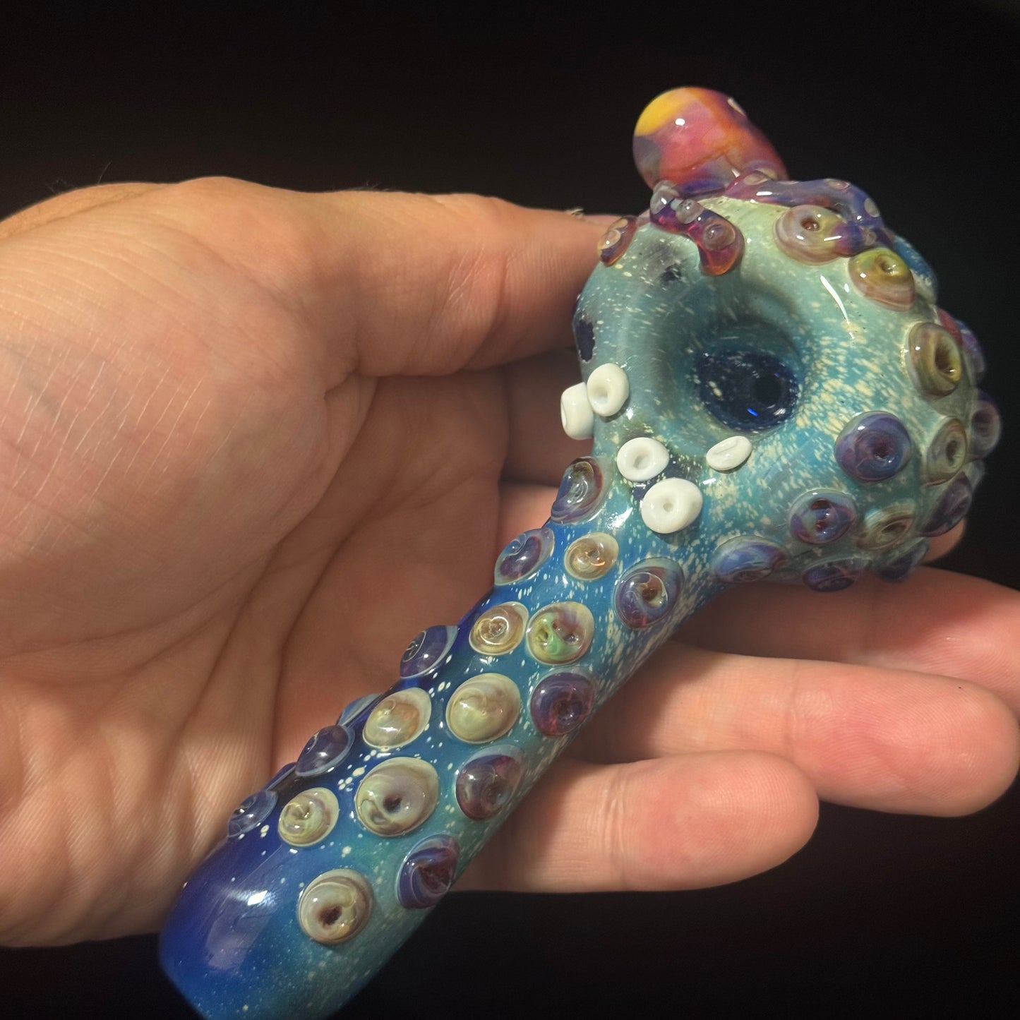 Octopus Barnacle Sea pipe on Blue Fumed Cobalt Color Glass Heady Pipe Hand Blown