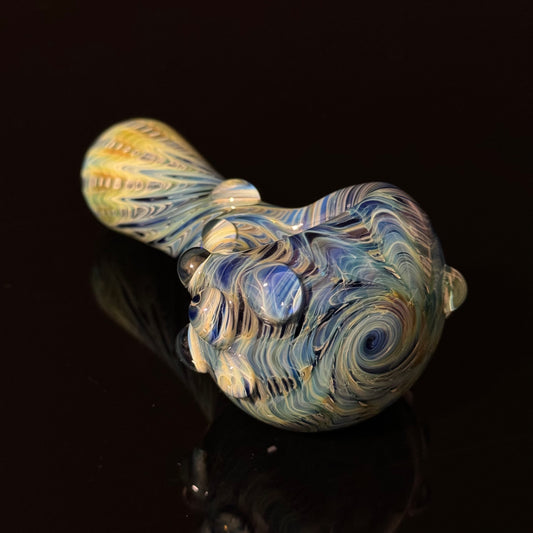 Blue & Green Cobalt Wrapped Color Glass Heady Pipe Hand Blown