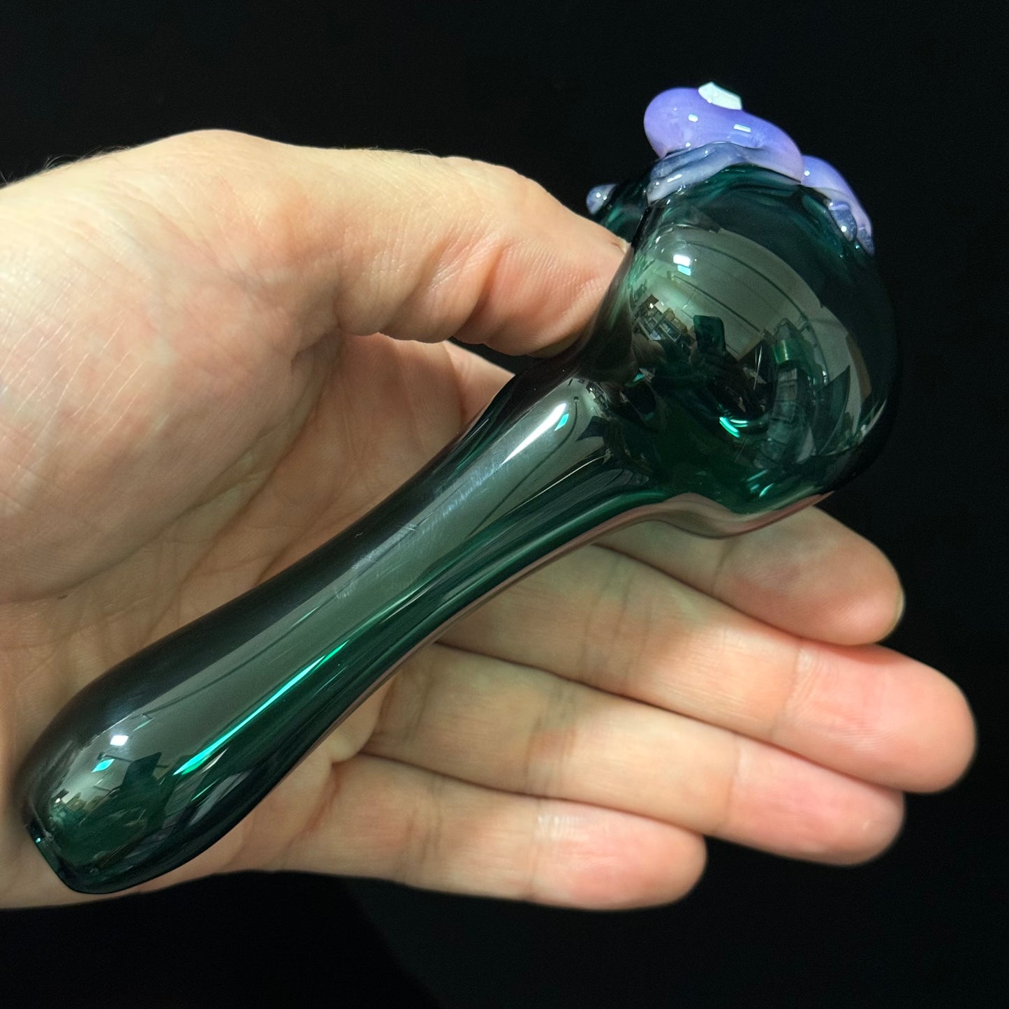 Frog Sculpture on Solid Green Glass Pipe, Heady Hand Blown