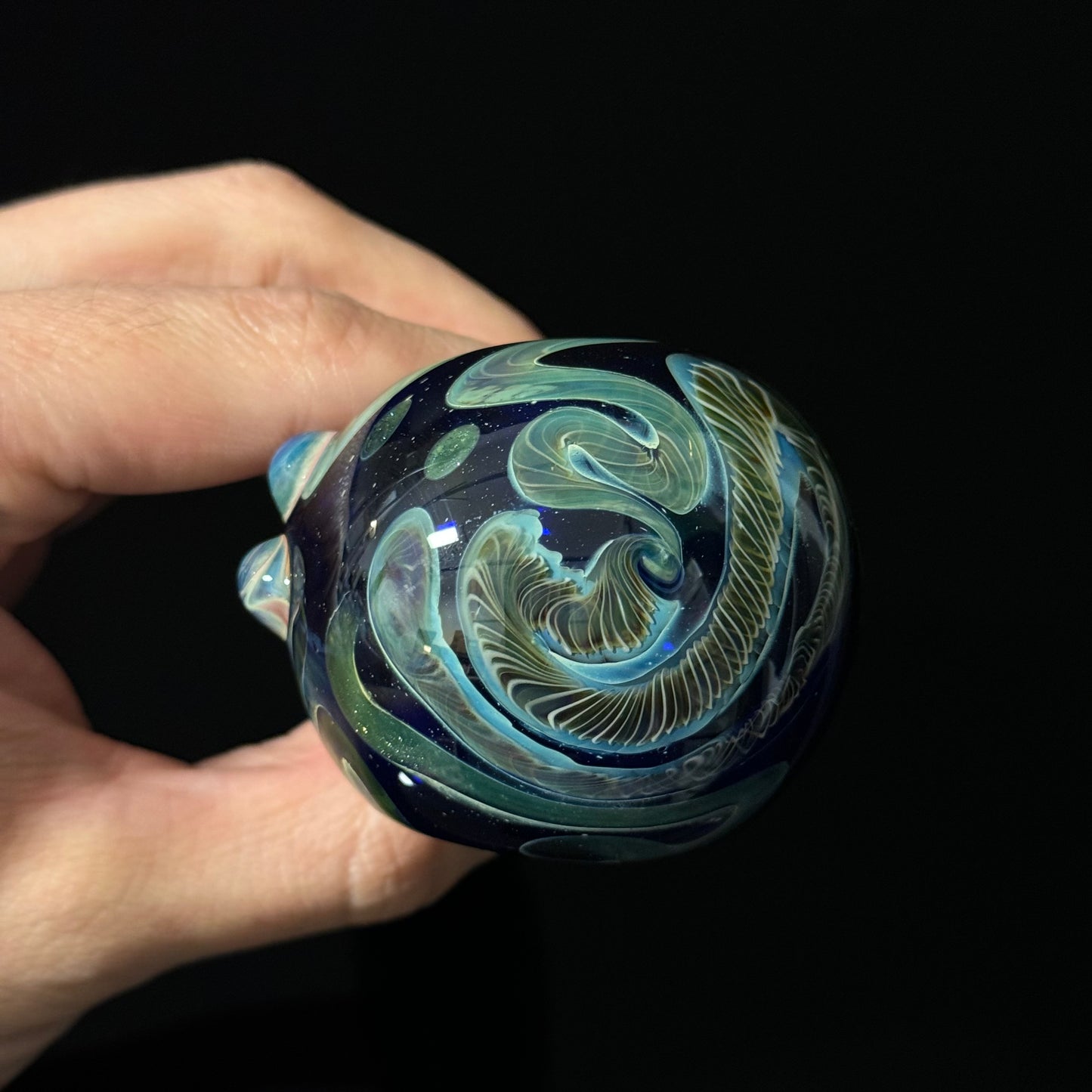 Cobalt Blue Latticino Linework Wrapped Color Glass Heady Pipe Hand Blown