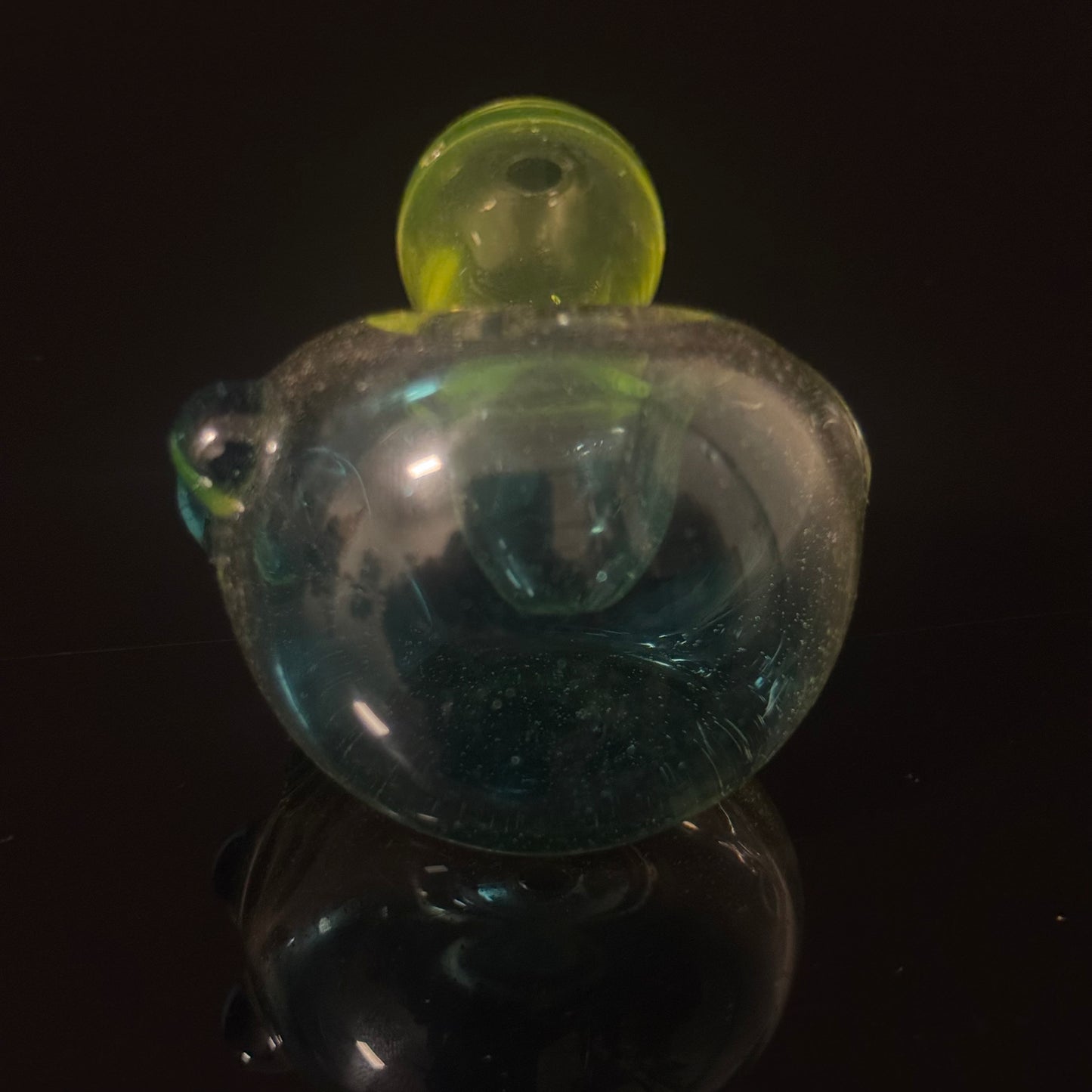 UV Glow Glass Pipe, with a Blue Sparkle Cap, Heady Hand Blown