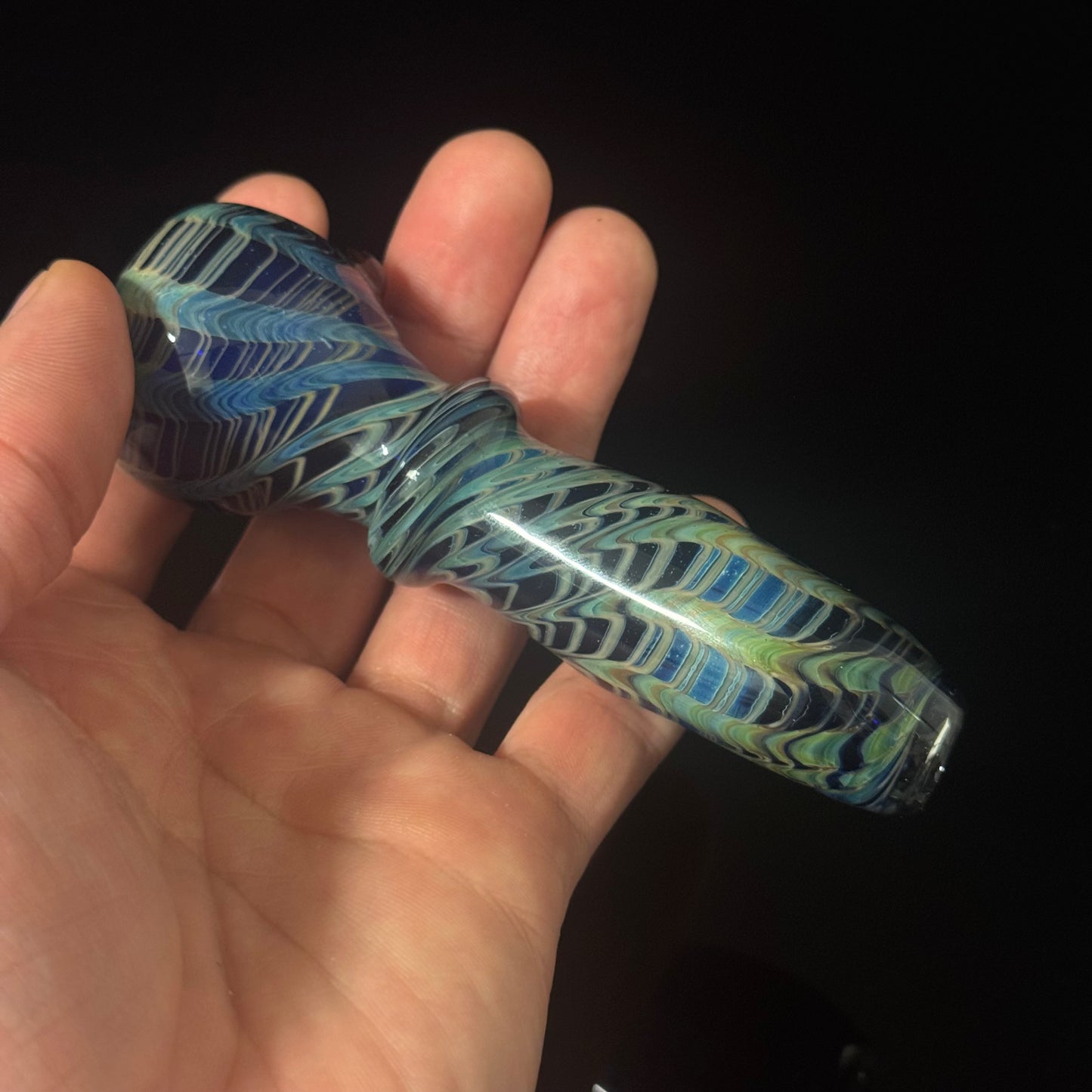 Heavy Cobalt Blue Silver Fumed Glass Heady Chillim Pipe Hand Blown