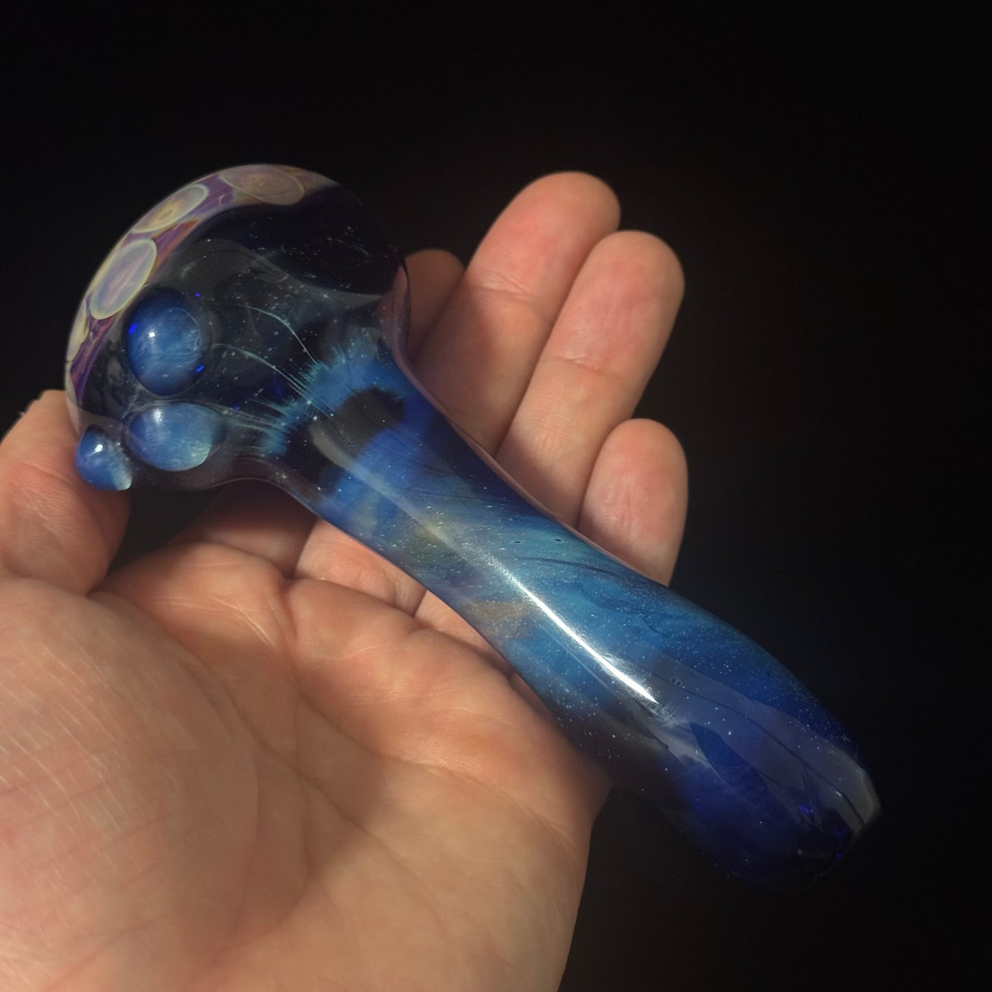 Blue Space Galaxy Honeycomb Glass Heady Pipe Hand Blown