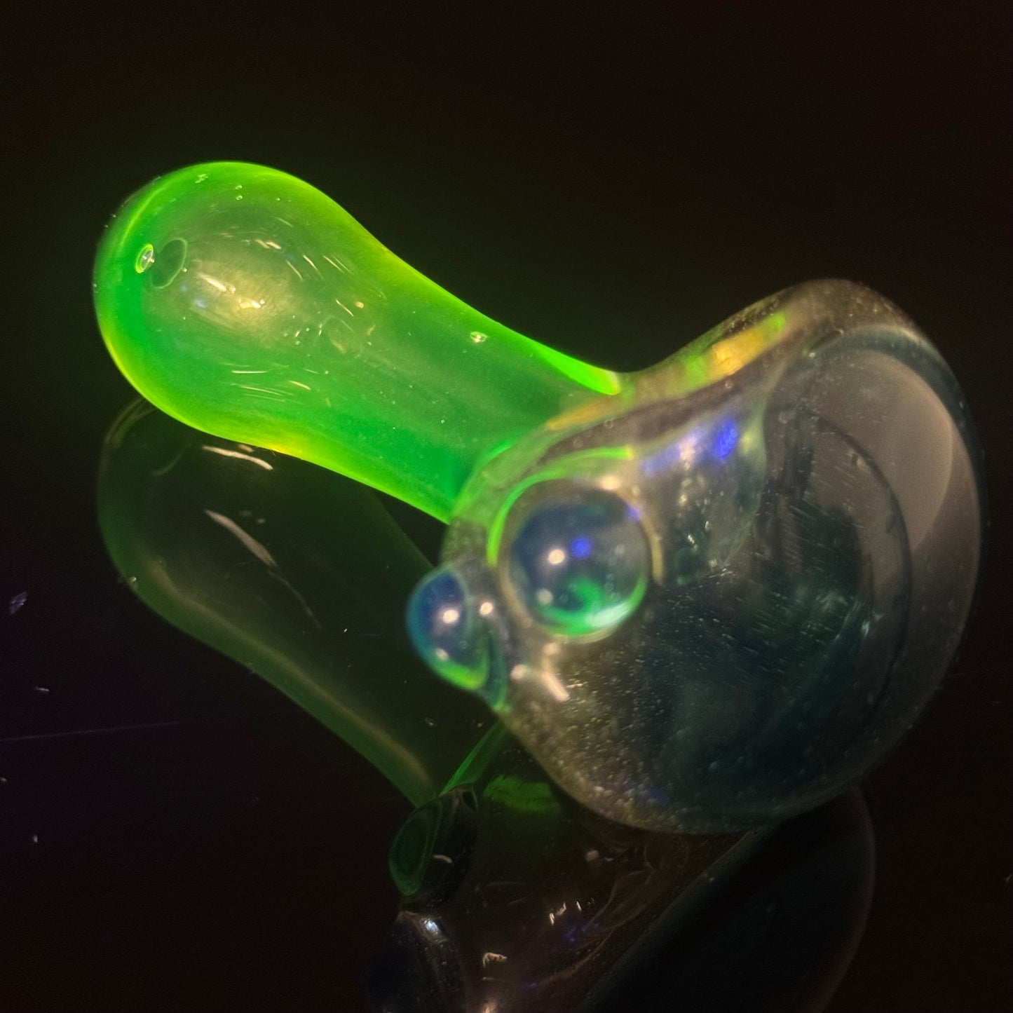 UV Glow Glass Pipe, with a Blue Sparkle Cap, Heady Hand Blown