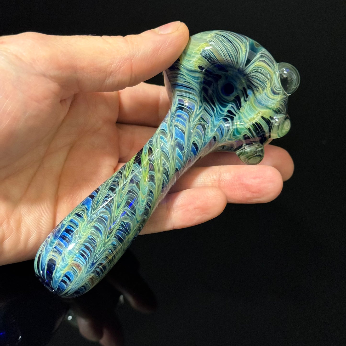 Blue & Green Cobalt Wrapped Color Glass Heady Pipe Hand Blown