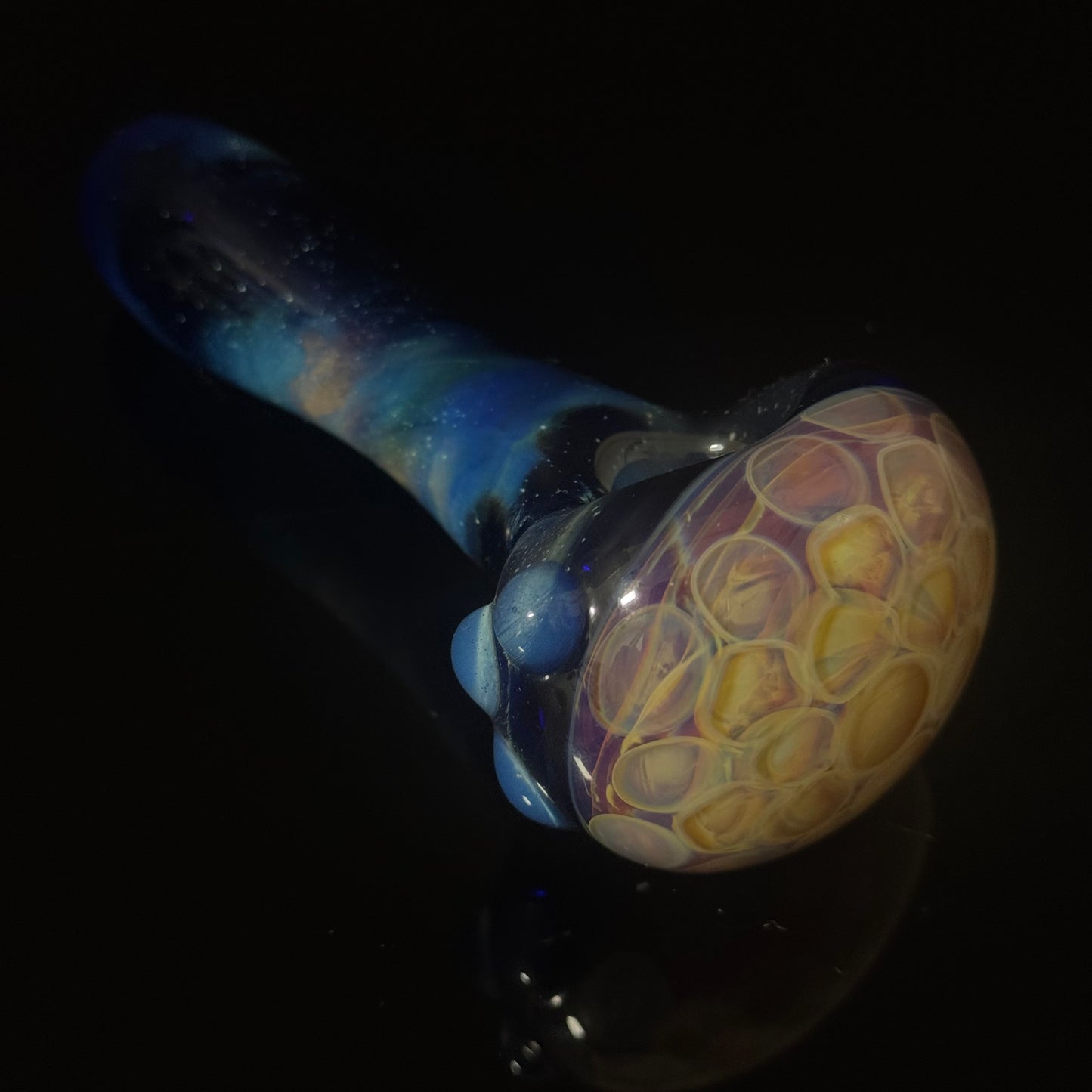 Blue Space Galaxy Honeycomb Glass Heady Pipe Hand Blown