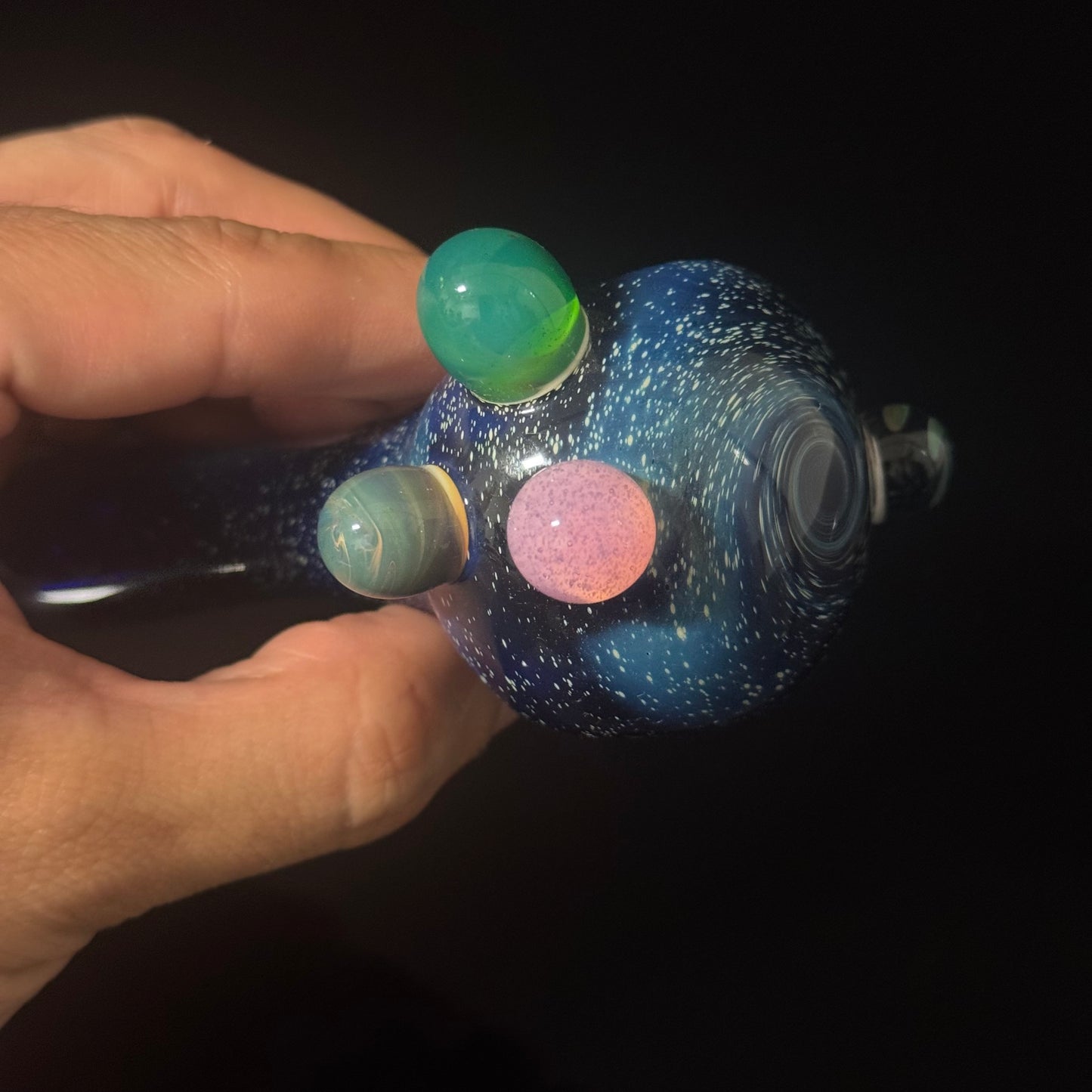 Blue with Slyme Space Galaxy Nebula Glass Pipe Silver Fumed Glass Pipe, Heady Hand Blown