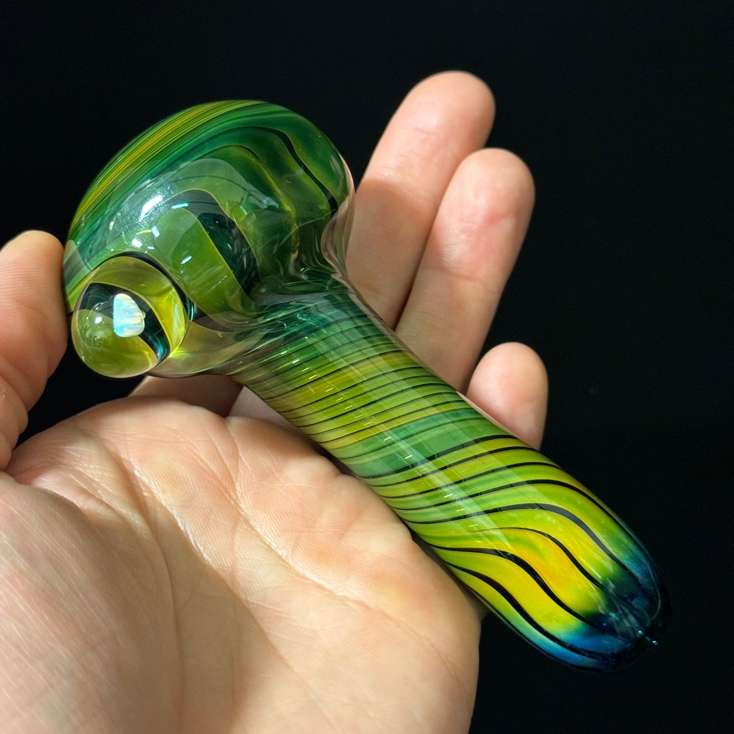 Gilson Opsl on a Green Wrapped Glass Pipe Heady Pipe Hand Blown