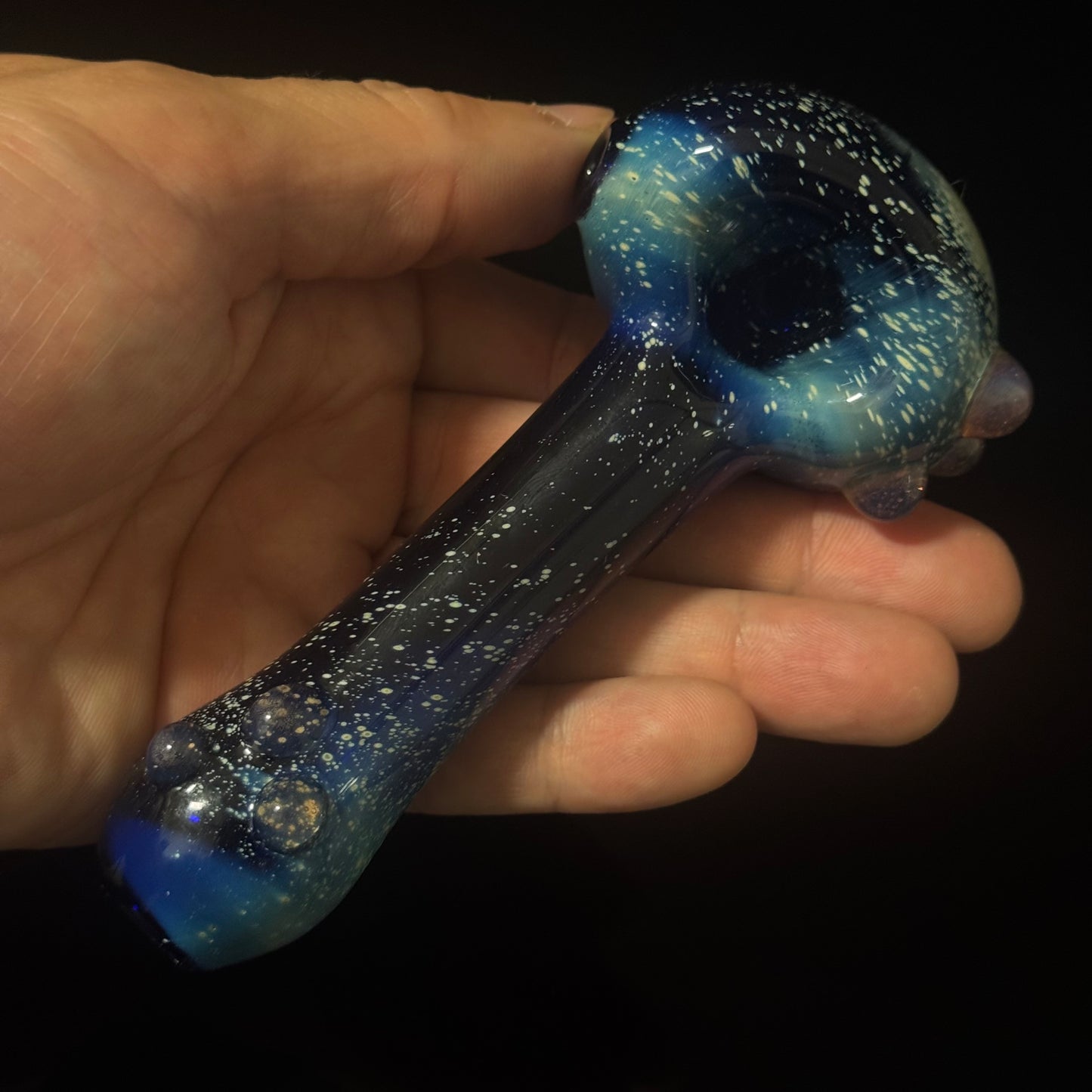 Galaxy Pipe Cobalt Space Pipe W/ Color Change Marbles - Slyme to Pink Slyme Fumed Cobalt Glass Pipe, Heady Hand Blown