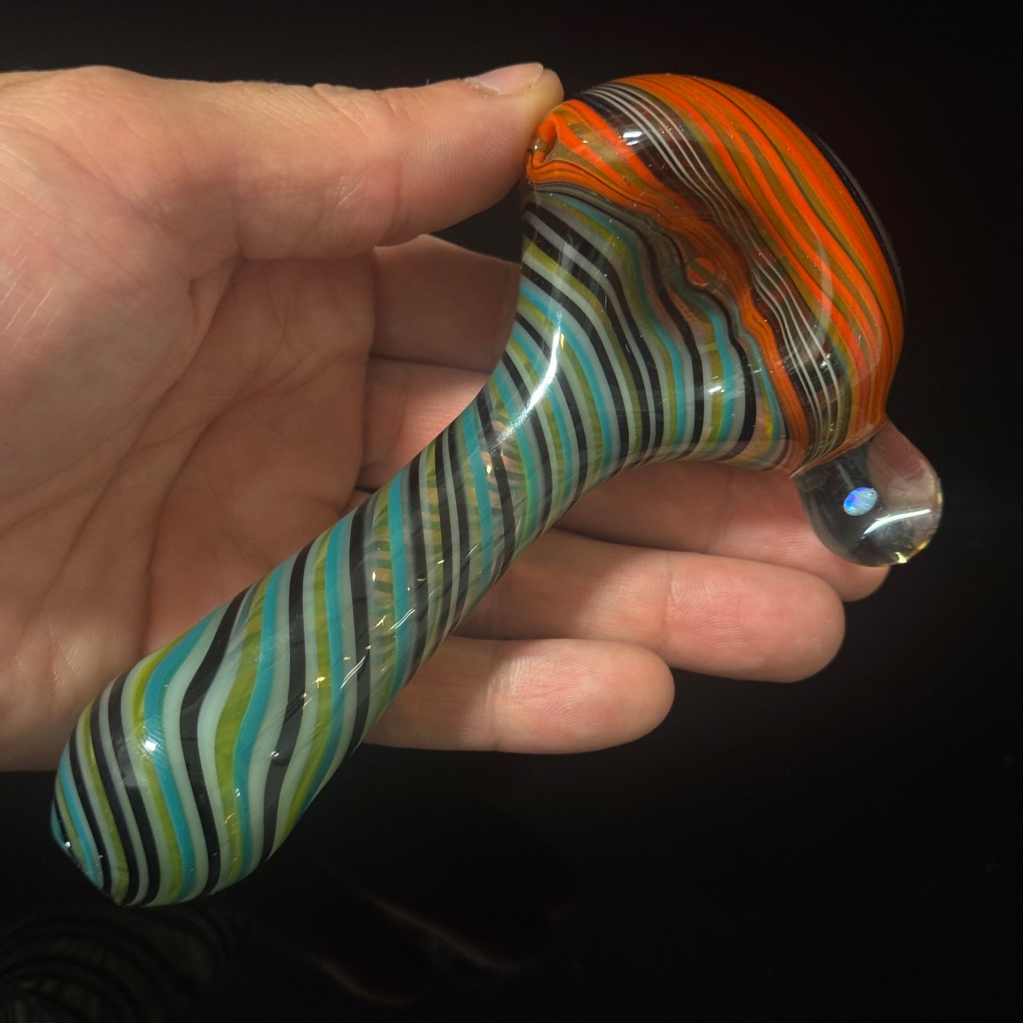 Full Linework Switchback Glass Pipe, Heady Hand Blown with An Opal
