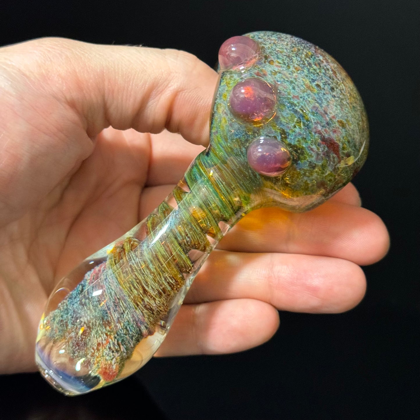 Multicolor Purple Green Twisted Inside Out Glass Pipe Heady Pipe Hand Blown Extra Thick