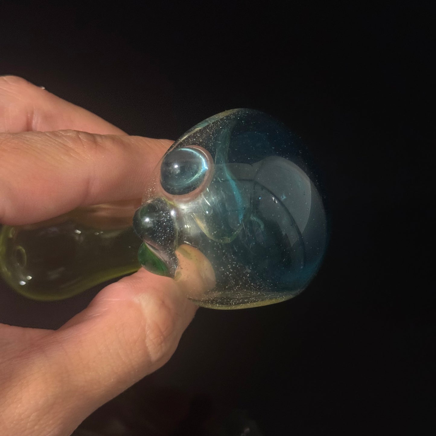 UV Glow Glass Pipe, with a Blue Sparkle Cap, Heady Hand Blown