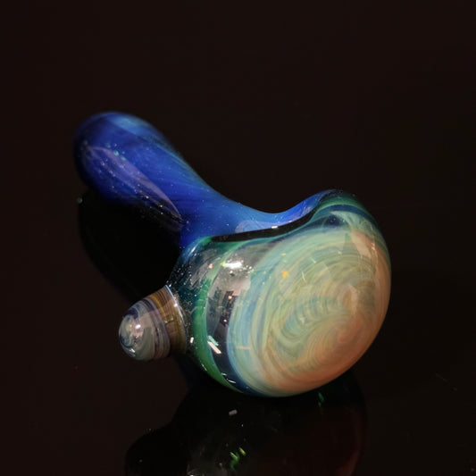 Blue Fumed Cobalt Wrapped Color Glass Heady Pipe Hand Blown