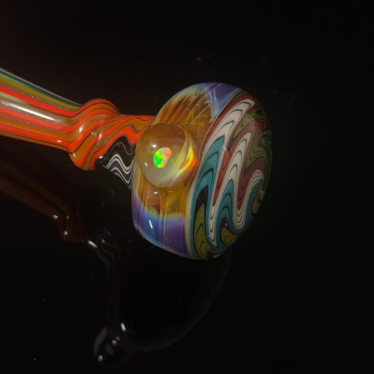 Full Linework Switchback Glass Pipe, Heady Hand Blown with An Opal