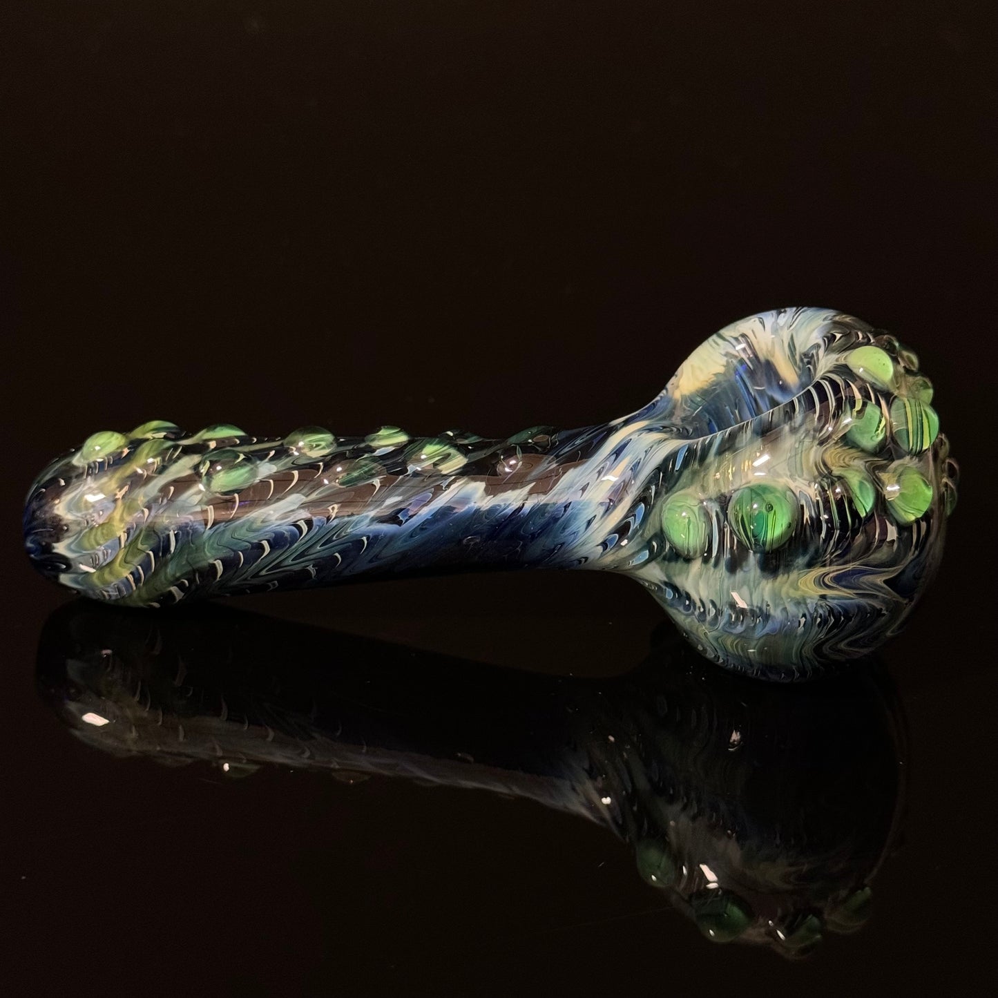 Blue & Slyme Green Cobalt Wrapped Color Glass Heady Pipe Hand Blown