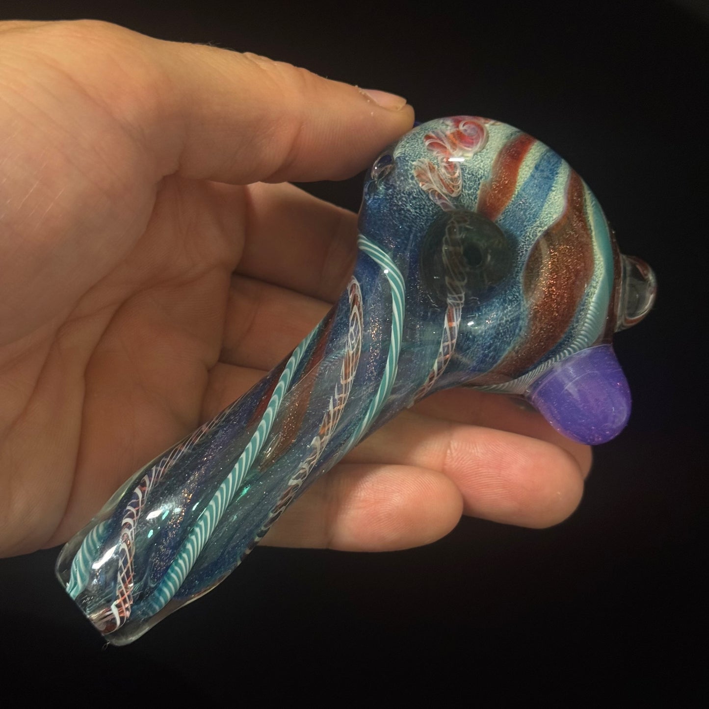 Heavy Inside out Dichro Sparkle Blue & White Glass Pipe Heady Pipe Hand Blown