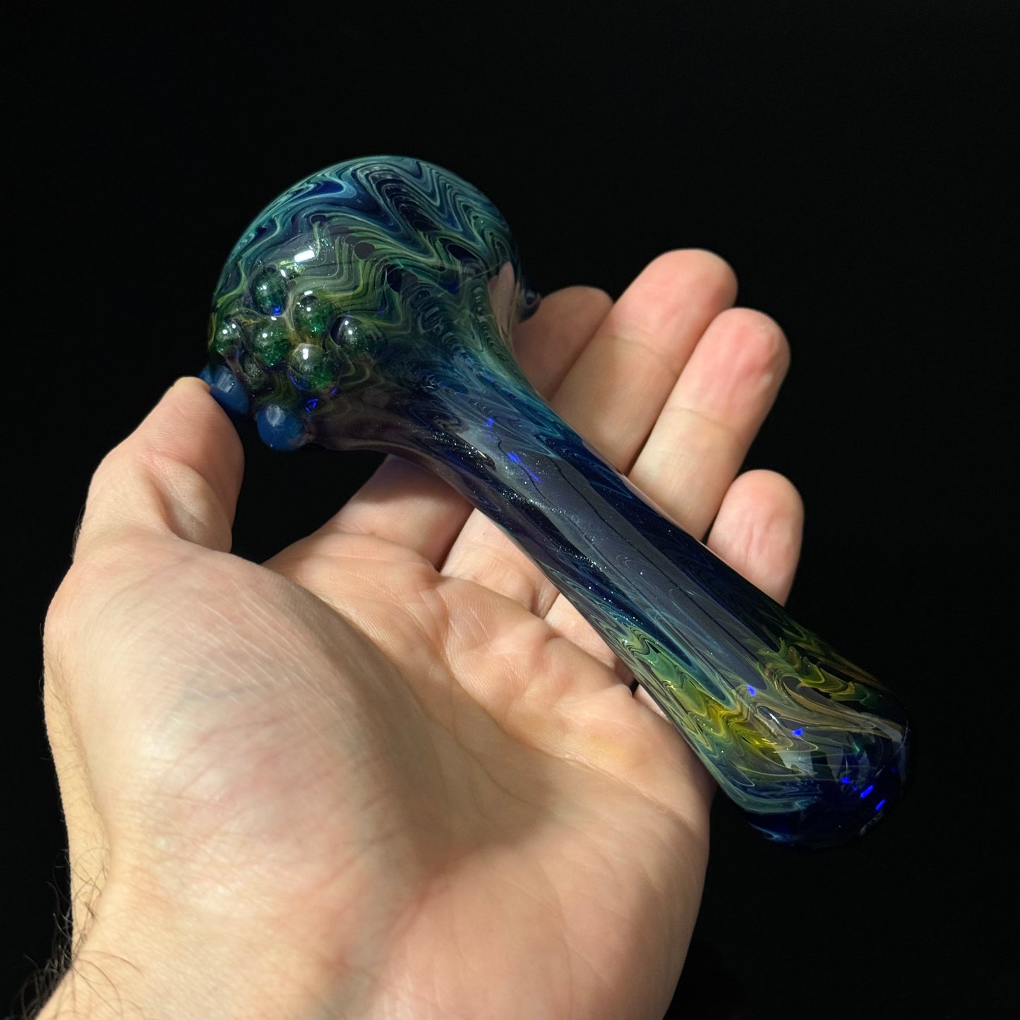 Blue & Green Cobalt Wrapped Color Glass Heady Pipe Hand Blown