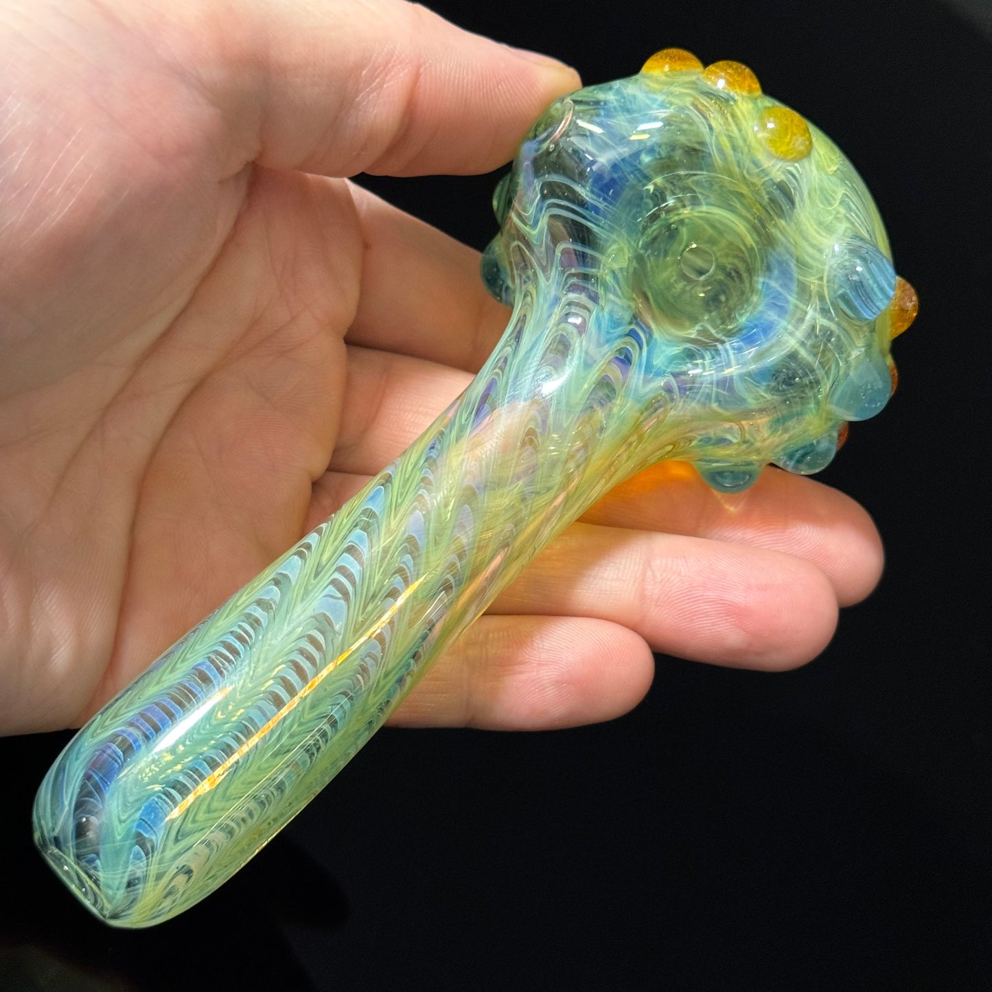 Wrap & Rake Color Changing Glass Heady Pipe Hand Blown