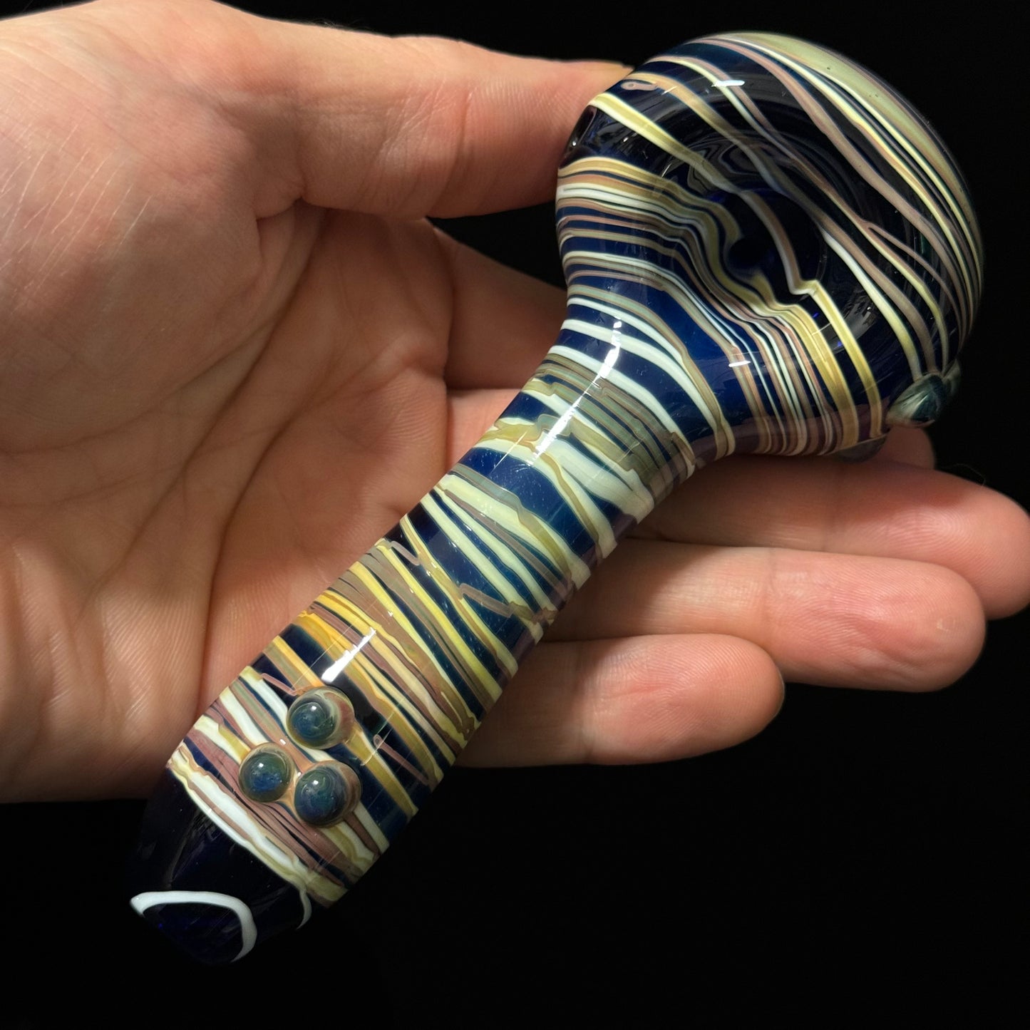 Blue Cobalt Wrapped Color Glass Heady Pipe Hand Blown