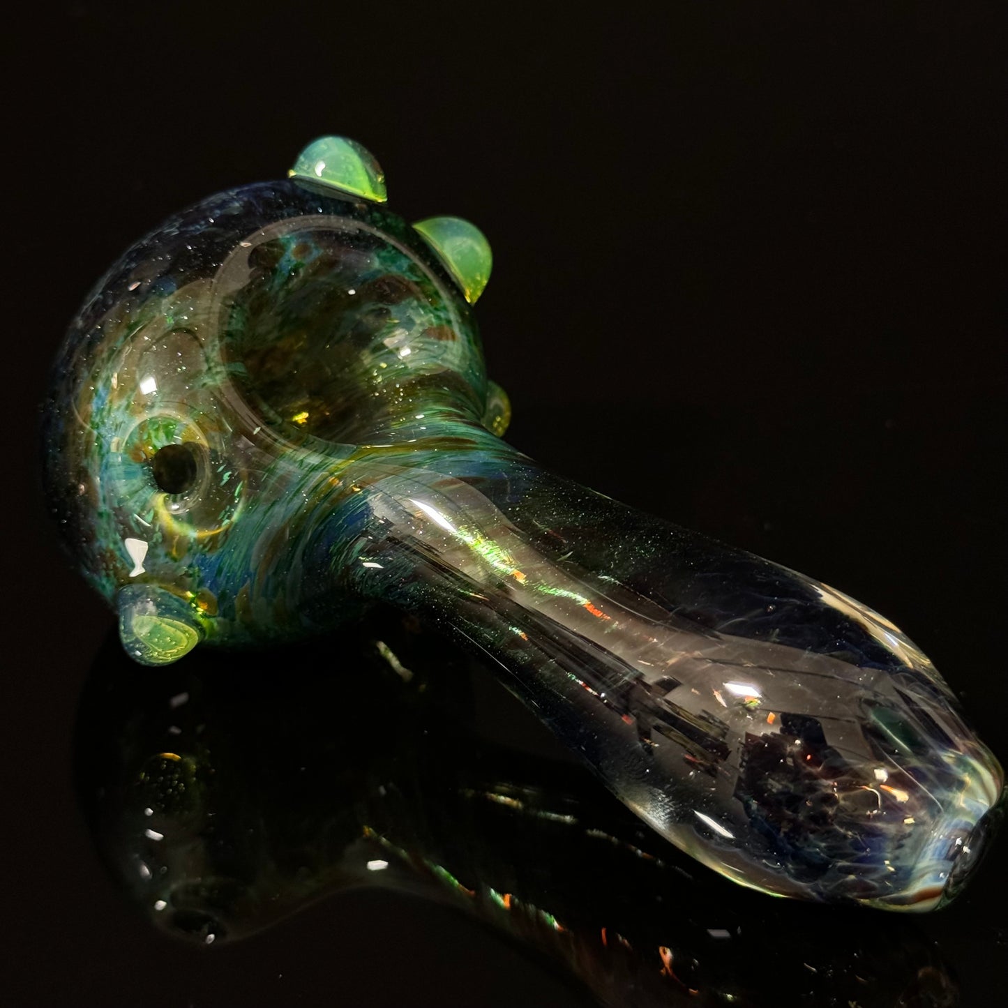 Inside out Sparkle Black & Green Glass Pipe Heady Pipe Hand Blown Extra Thick