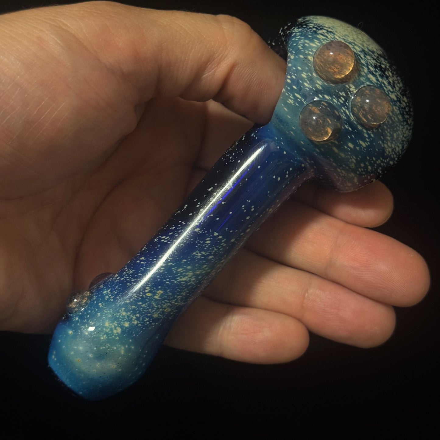 Galaxy Pipe Cobalt Space Pipe W/ Color Change Marbles - Slyme to Pink Slyme Fumed Cobalt Glass Pipe, Heady Hand Blown