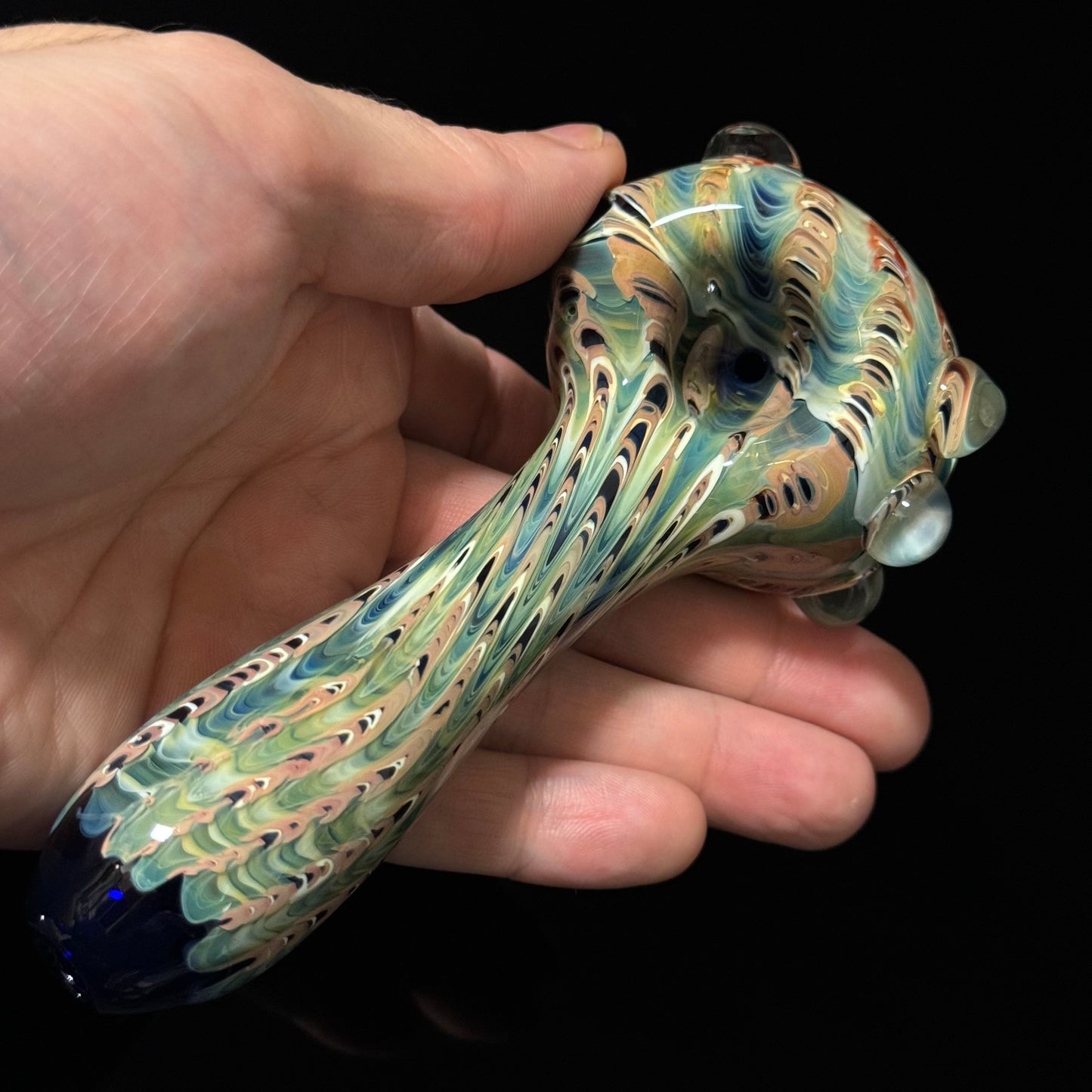 Blue & Green Multicolor Cobalt Wrapped Color Glass Heady Pipe Hand Blown