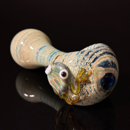 Frog Sculpture on a Multicolor wrapped Glass Pipe, Heady Hand Blown