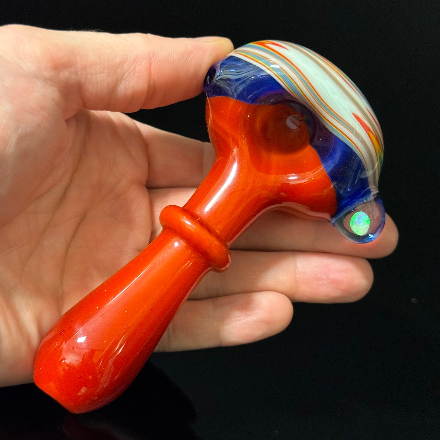 Full Color Linework Glass Pipe, Heady Hand Blown with An Opal