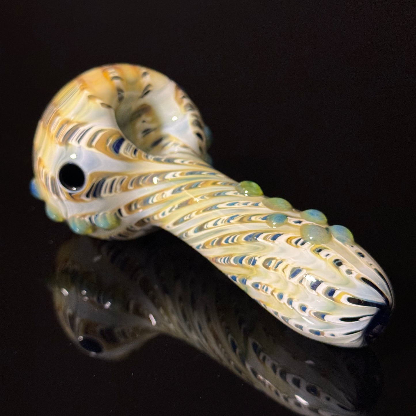 White & Green Cobalt Wrapped Color Glass Heady Pipe Hand Blown