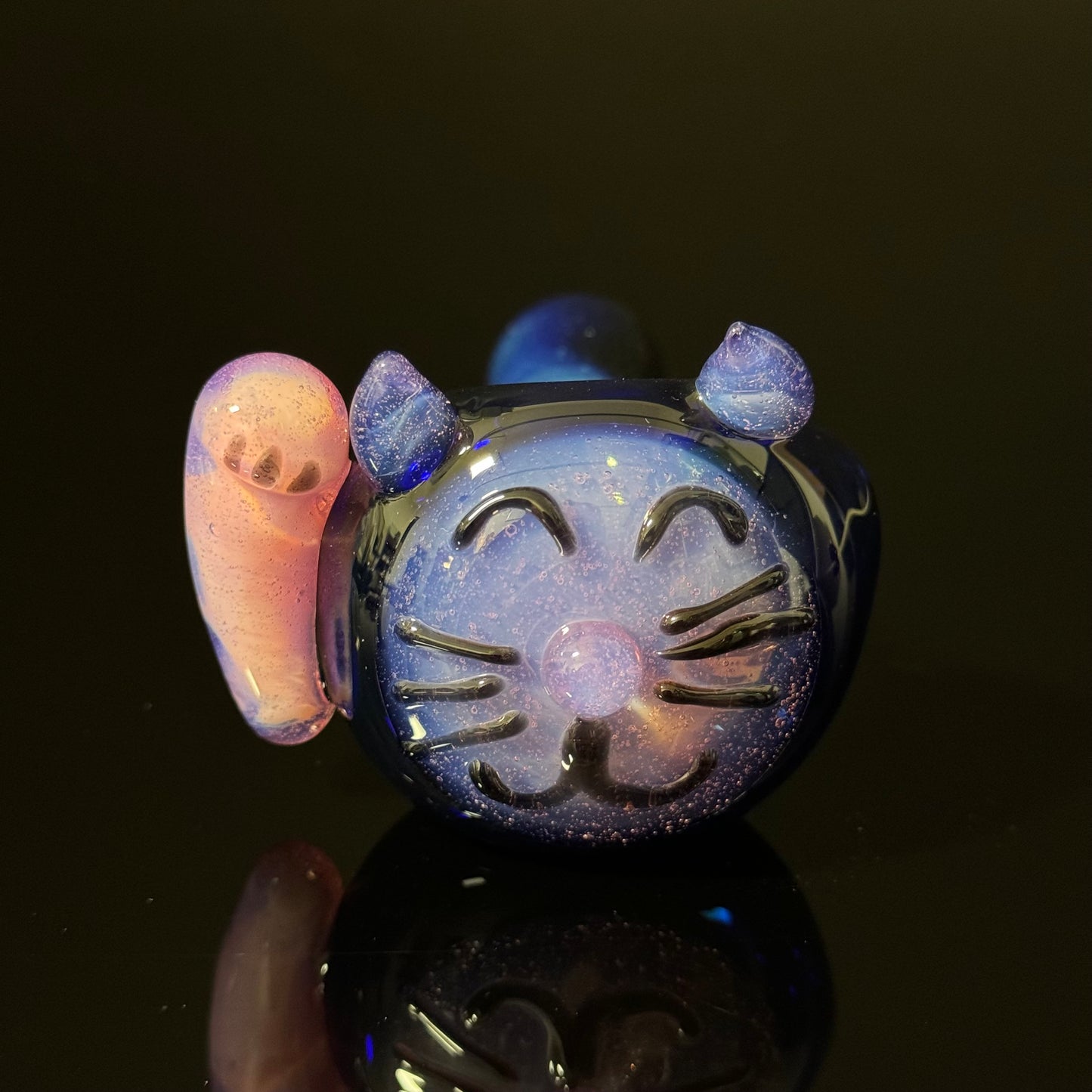 Cat Face Pink Slyme Glass Pipe Heady Pipe Hand Blown Cat Pipe