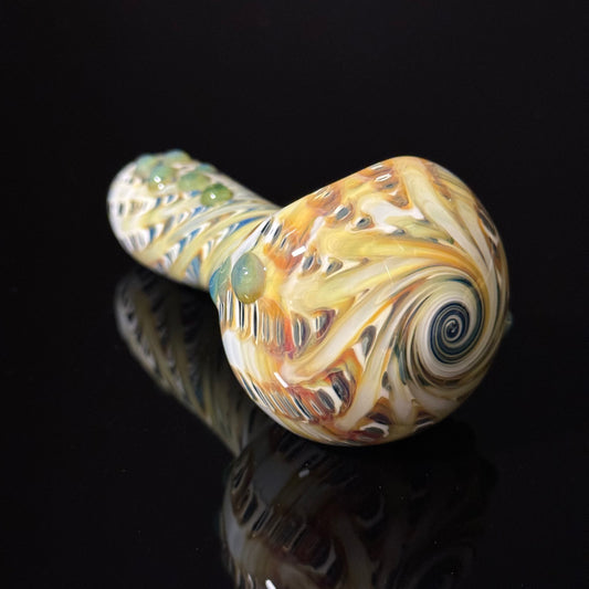 White & Green Cobalt Wrapped Color Glass Heady Pipe Hand Blown