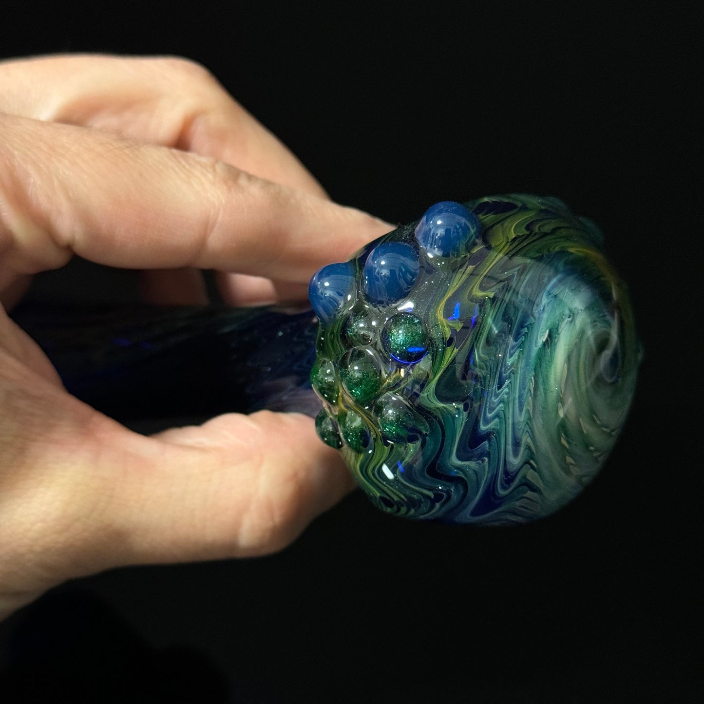 Blue & Green Cobalt Wrapped Color Glass Heady Pipe Hand Blown