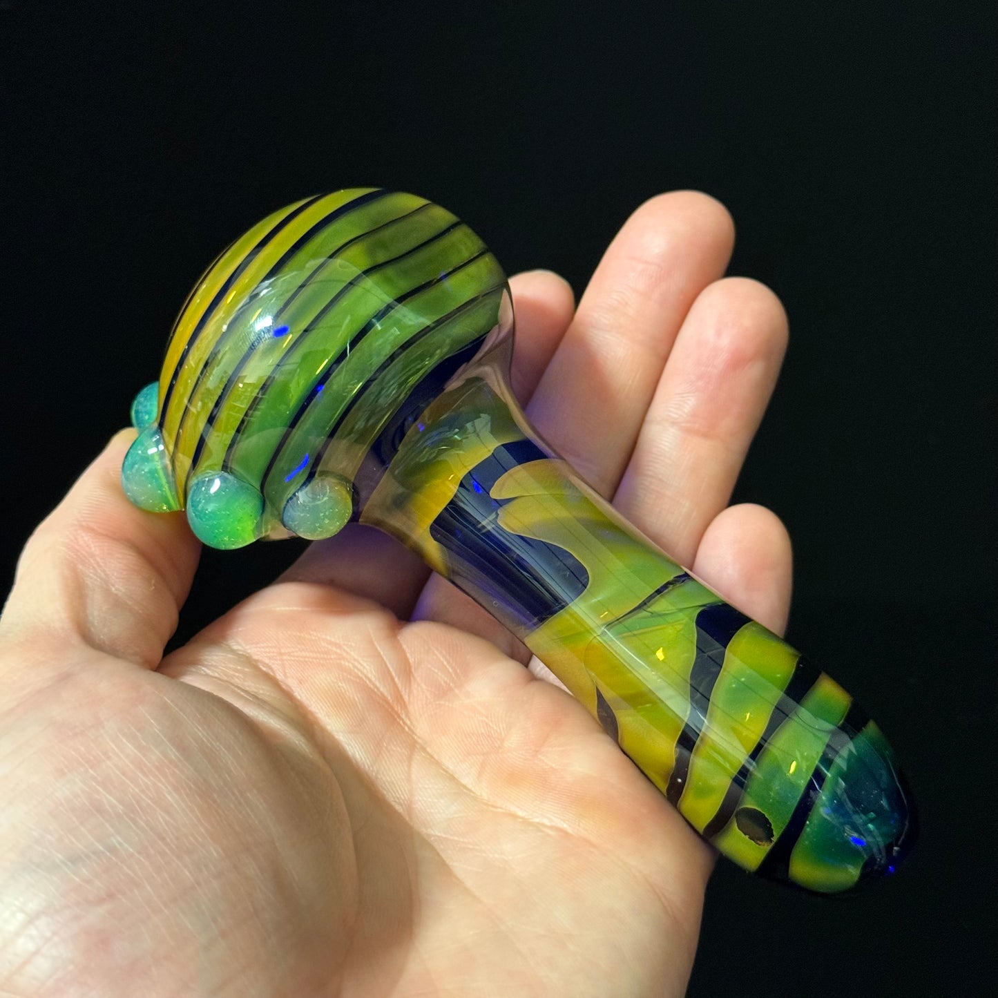 Green Wrapped Glass Pipe with Slyme Heady Pipe Hand Blown