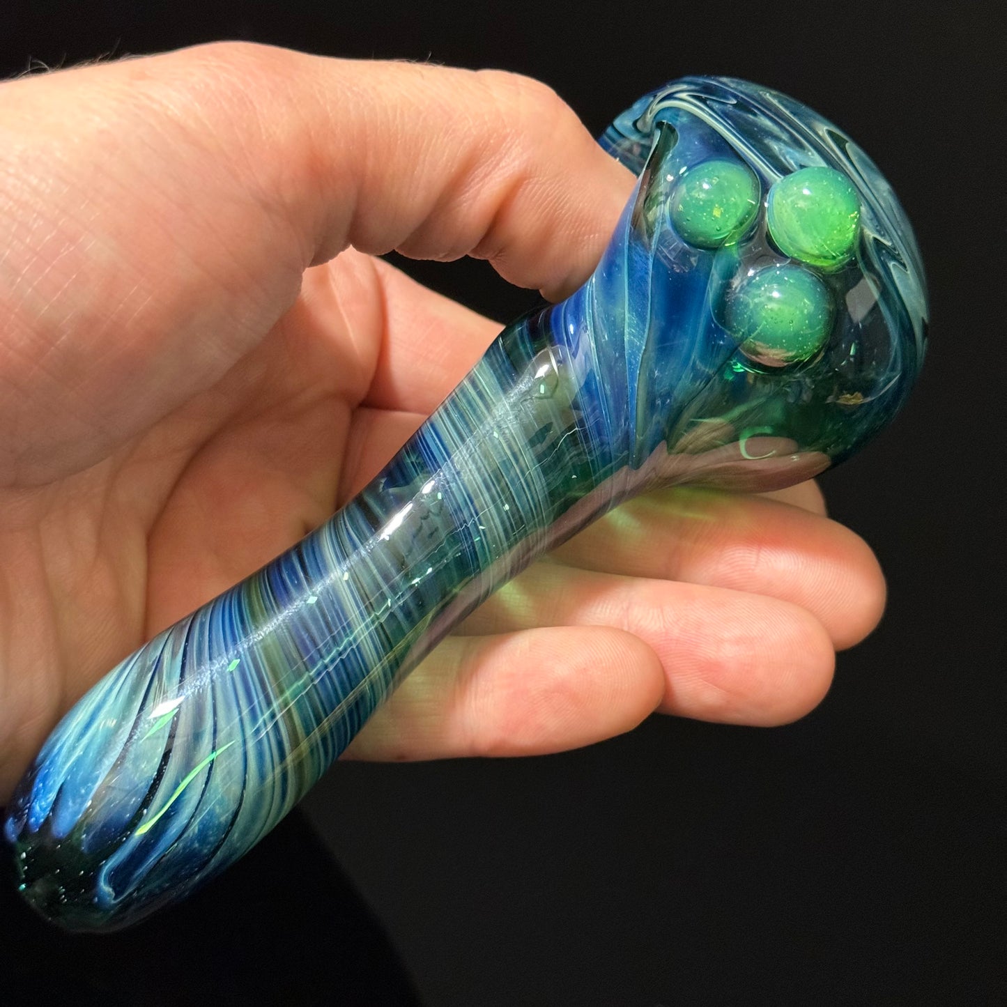 Green Switchback Wigwag Wrapped Glass Pipe Heady Pipe Hand Blown