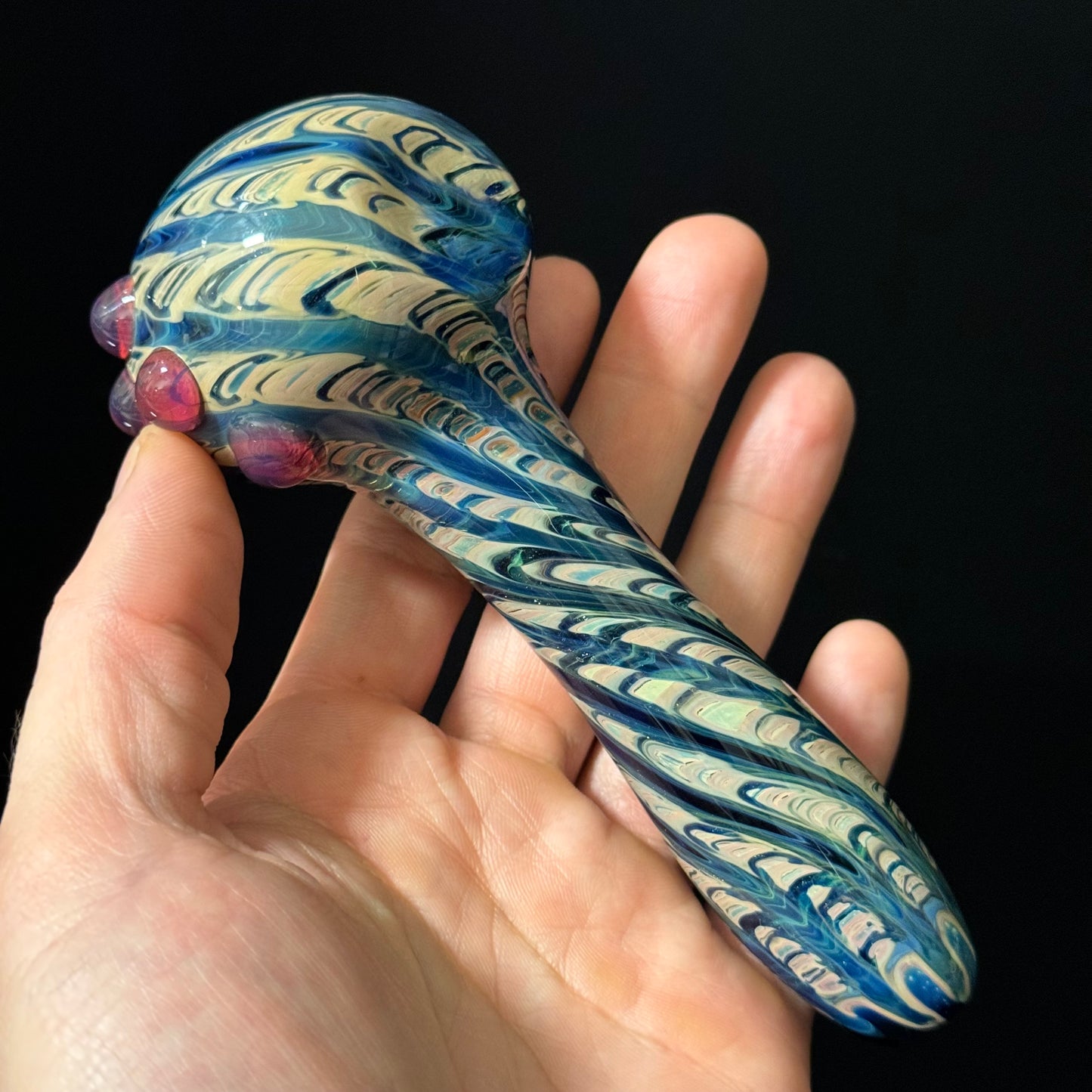 Green & Blue Wrap & Rake Color Glass Heady Pipe Hand Blown