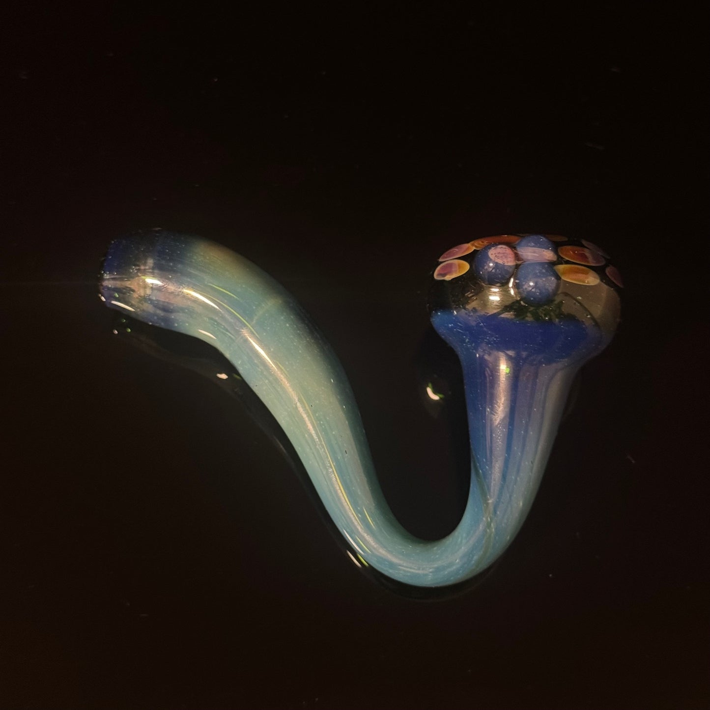 Galaxy Space Silver Fumed Green & Blue Glass Sherlock Pipe, Heady Hand Blown
