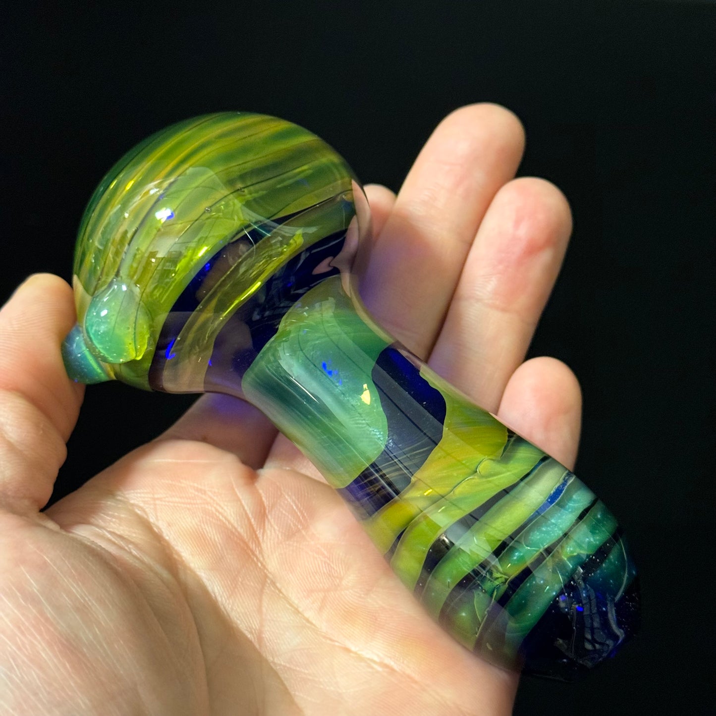 Green Wrapped Glass Pipe with Slyme Heady Pipe Hand Blown