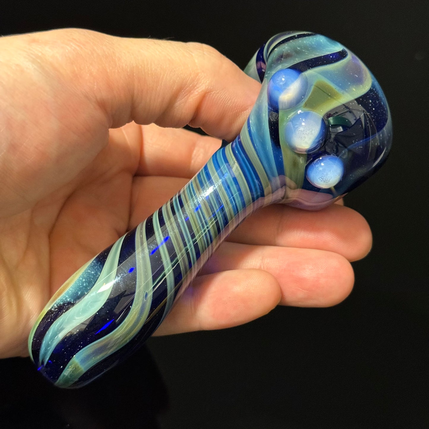 Blue Cobalt Wrapped Color Glass Heady Pipe Hand Blown