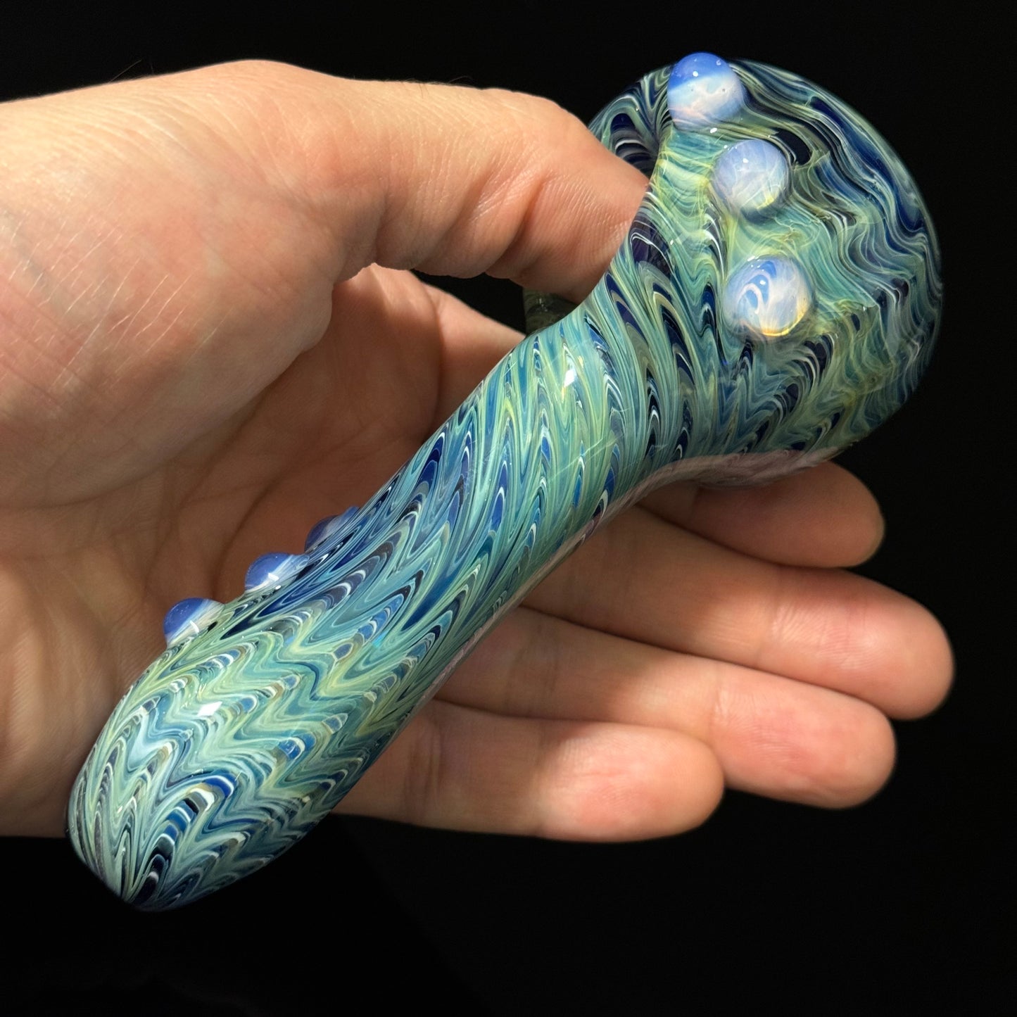 Blue & Green Cobalt Wrapped Color Glass Heady Pipe Hand Blown