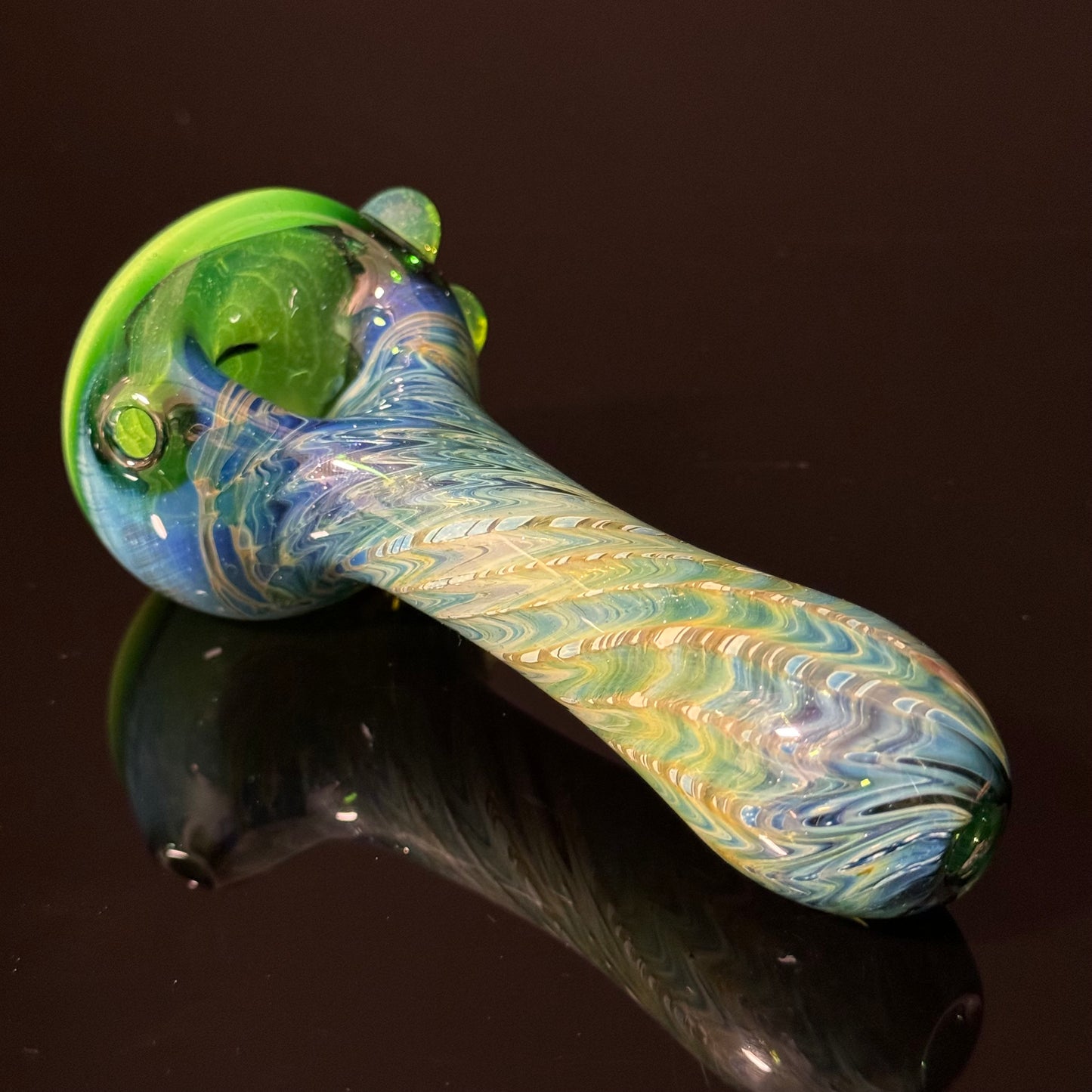 Green Wrap & Rake with a Slyme Cap Glass Heady Pipe Hand Blown