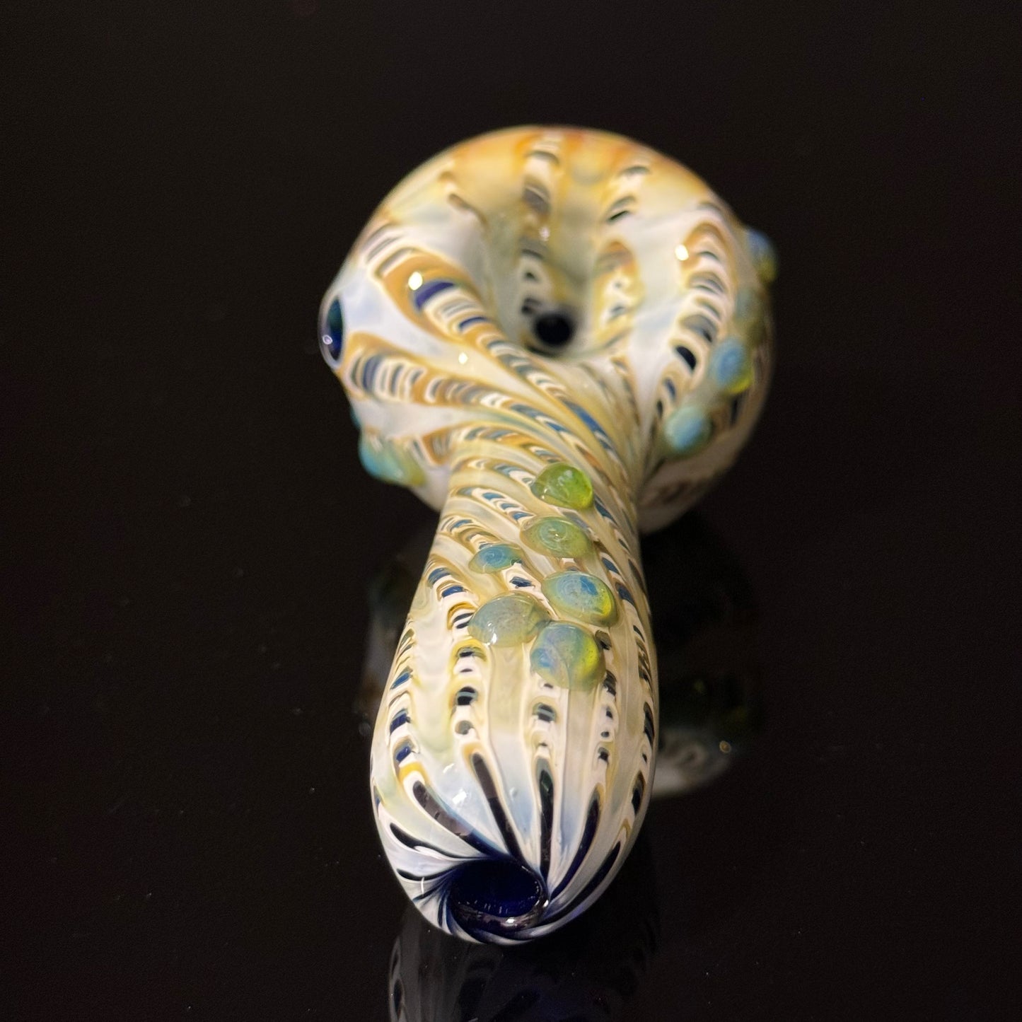 White & Green Cobalt Wrapped Color Glass Heady Pipe Hand Blown